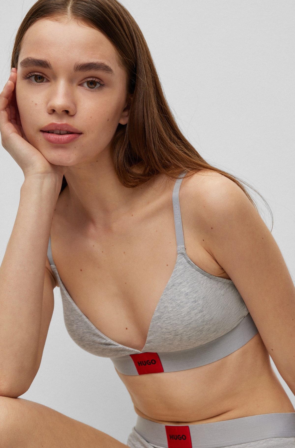 STRETCH-COTTON TRIANGLE BRA WITH RED LOGO LABEL - 4