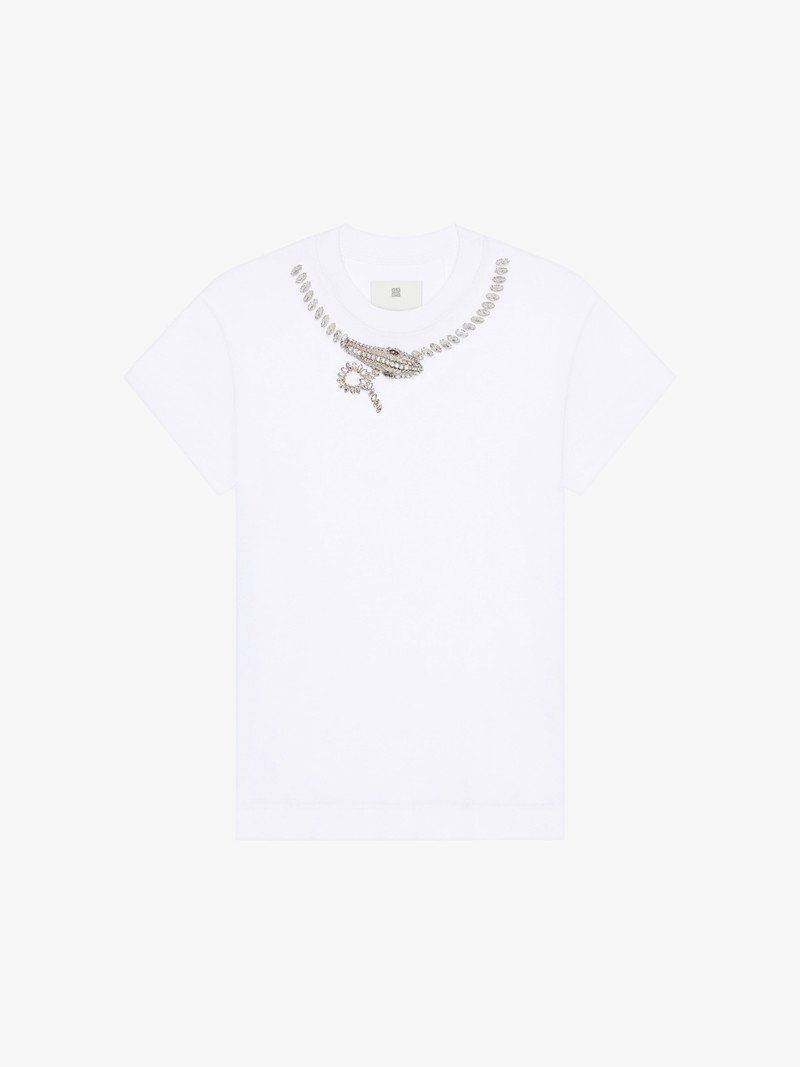 SLIM FIT T-SHIRT IN COTTON WITH CRYSTALS SNAKE 1