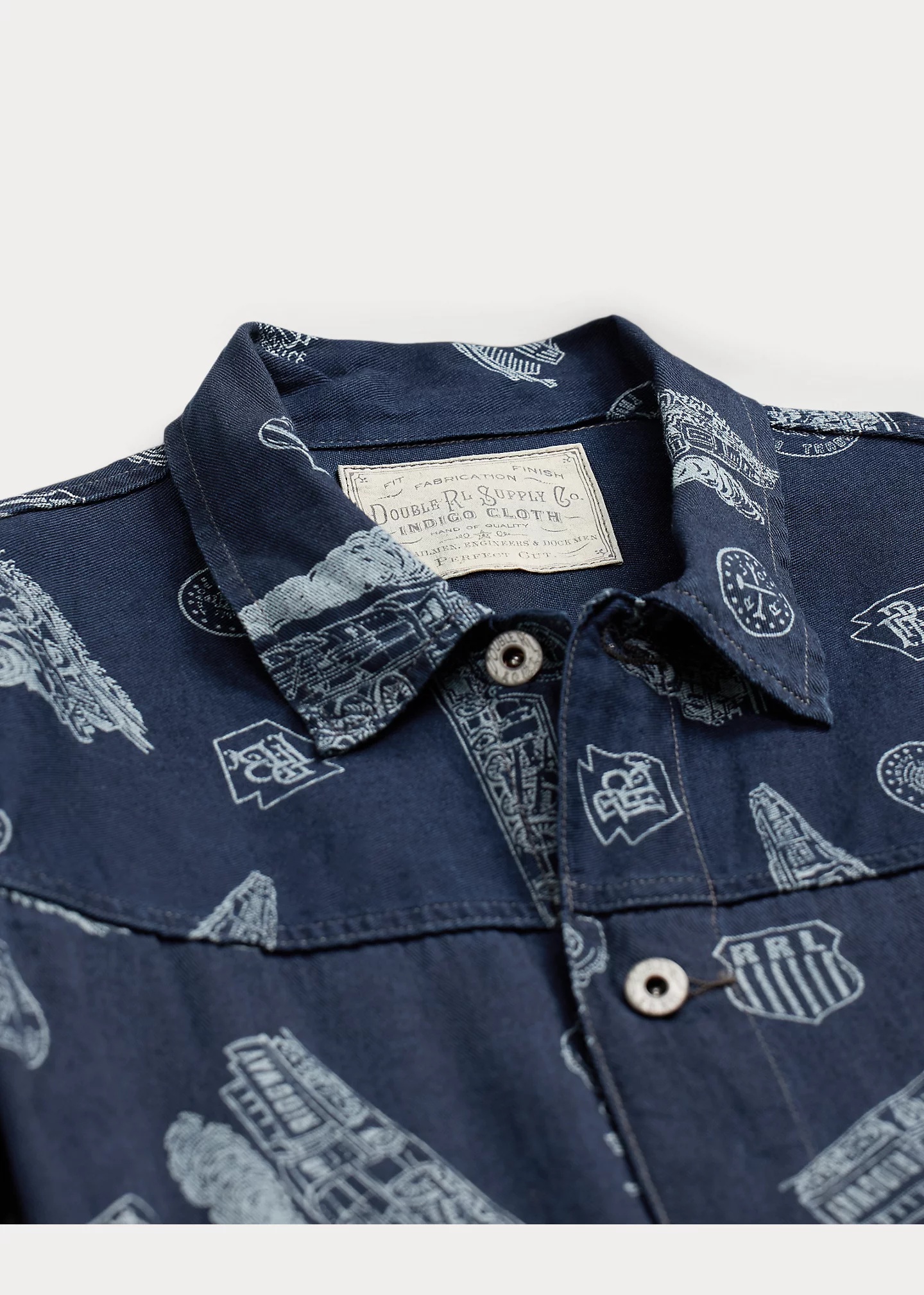 Indigo Railroad-Print Twill Jacket - 3
