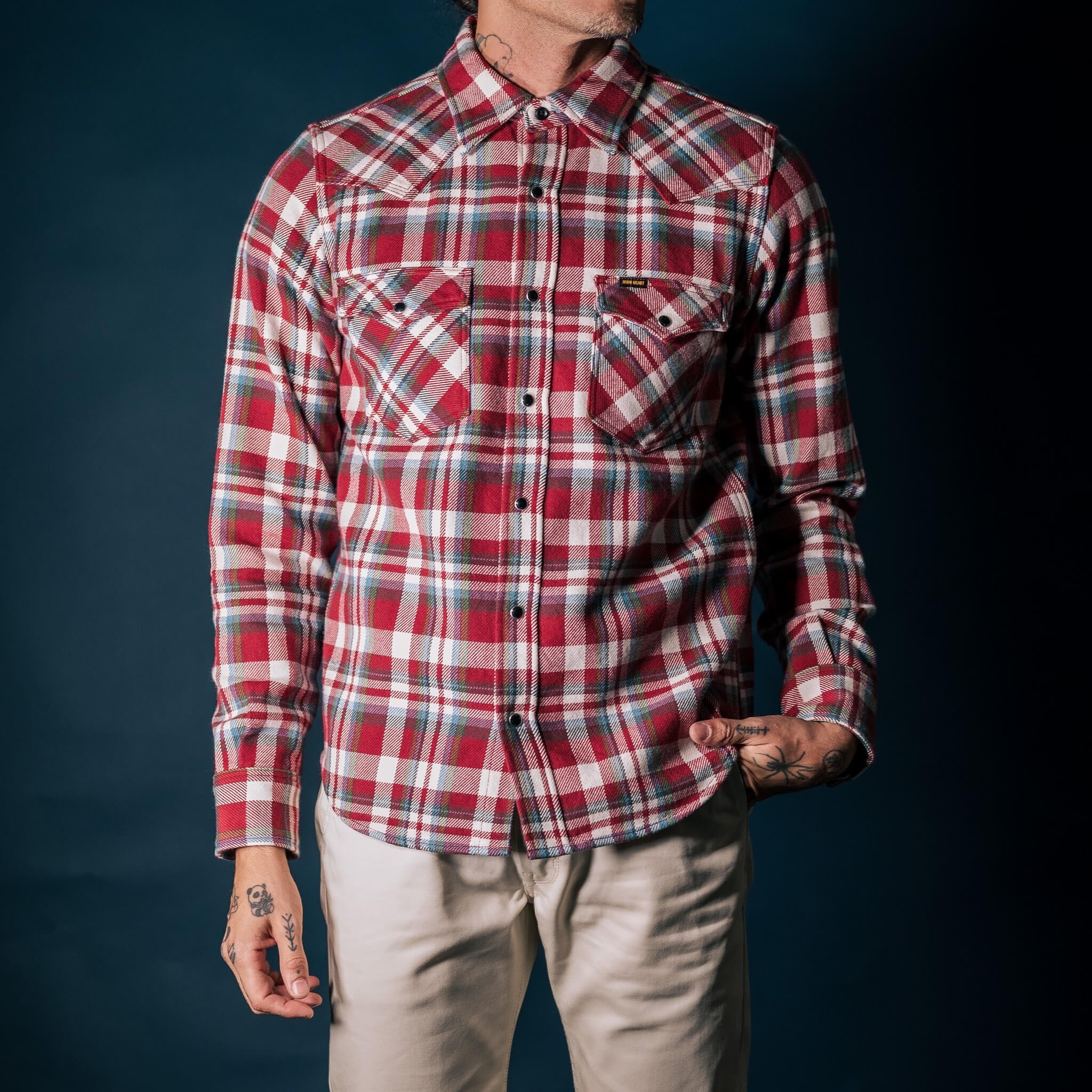 IHSH-377-RED Ultra Heavy Flannel Crazy Check Western Shirt - Red - 4