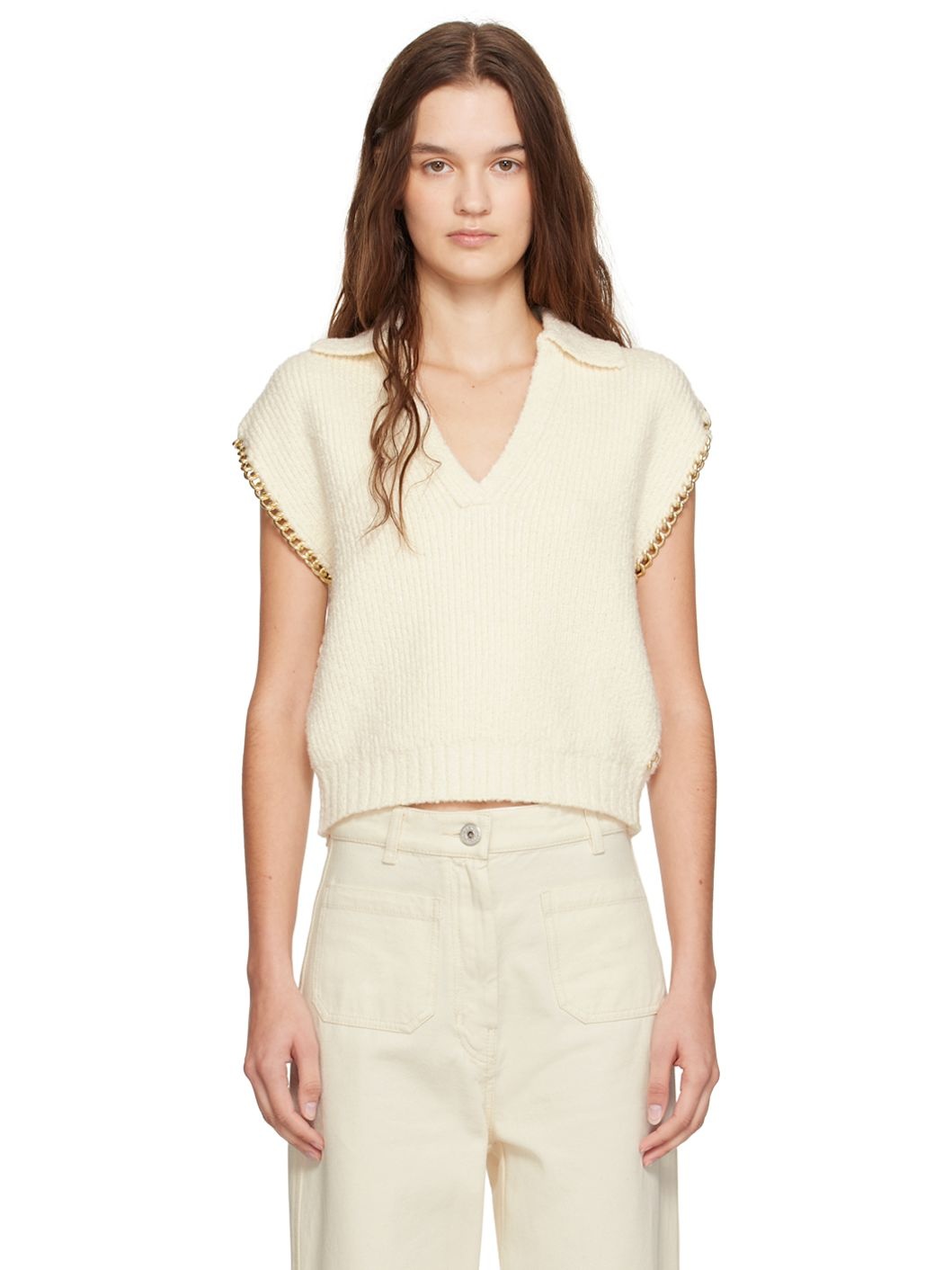 Off-White Boucle Cropped Chain Trim Vest - 1