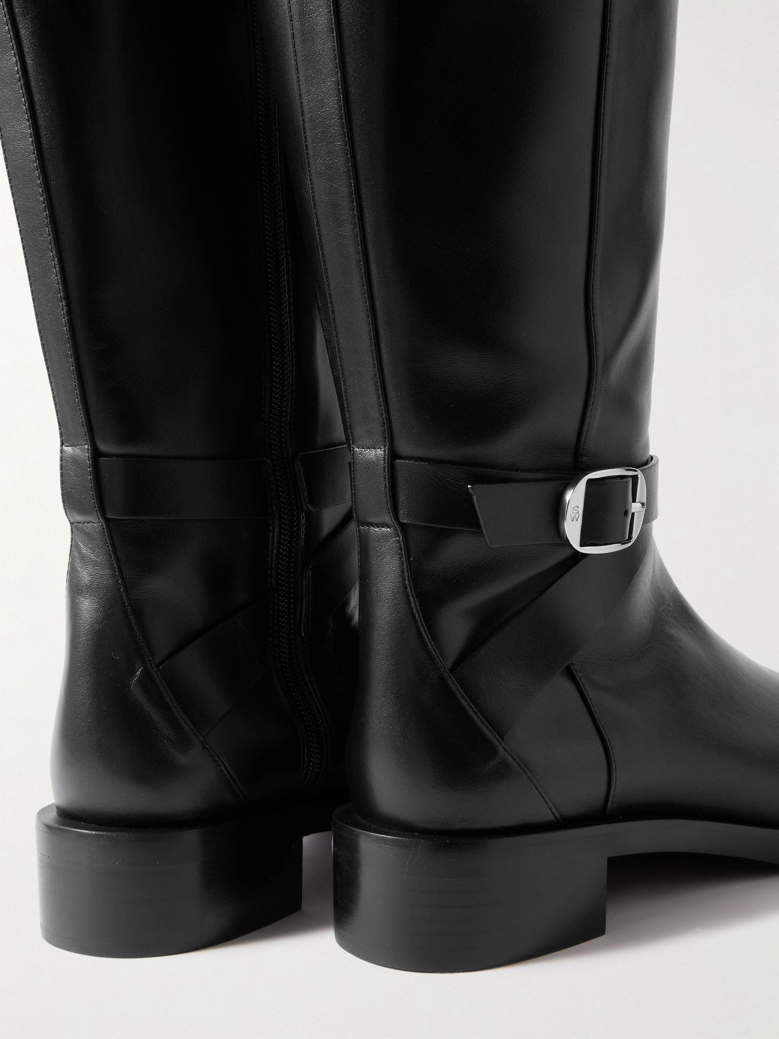 Bella buckled leather knee boots Black - 4