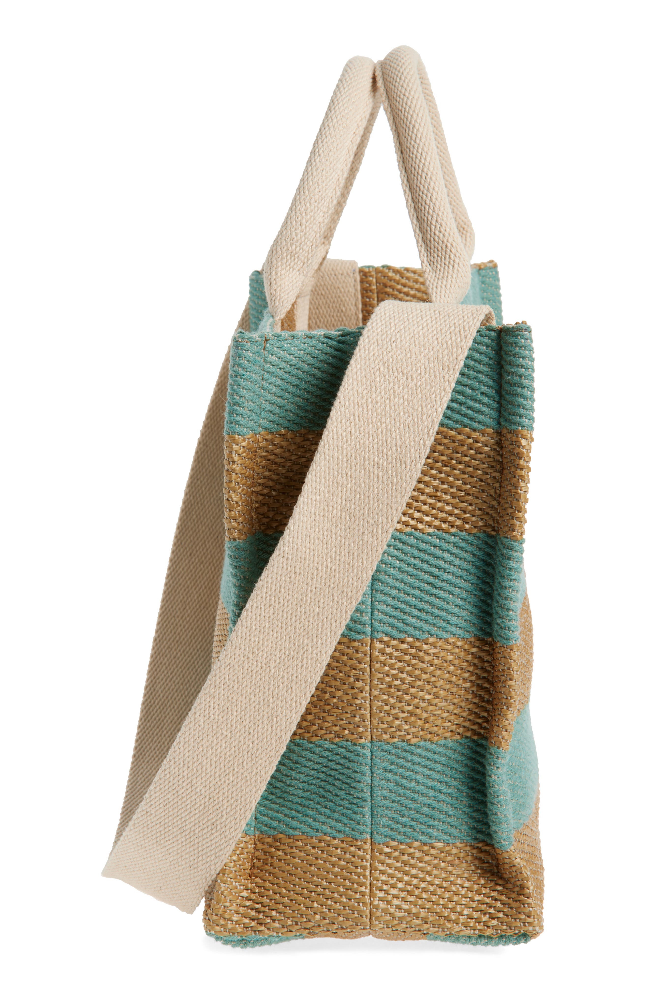 Marni Small Logo Stripe Woven Tote in Teal/Blue at Nordstrom - 6