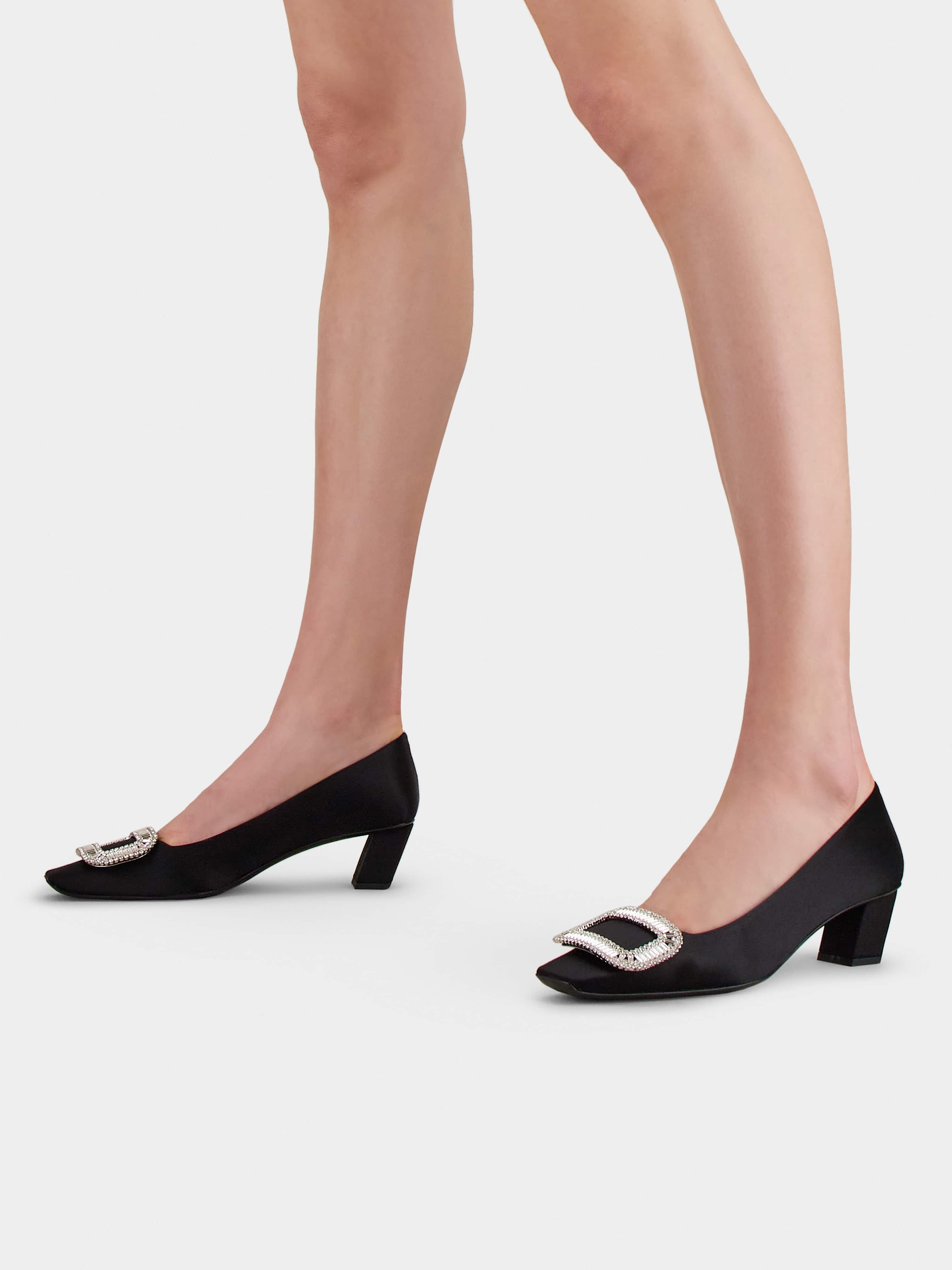 Belle Vivier Pilgrim Buckle Pumps in Satin - 8