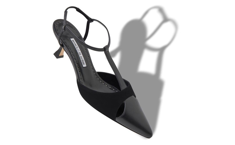 Manolo Blahnik Black Nappa Leather T-Bar Pumps outlook