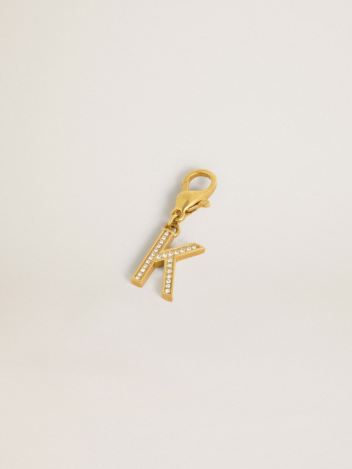 Letter K charm in gold-colored brass with crystals - 2