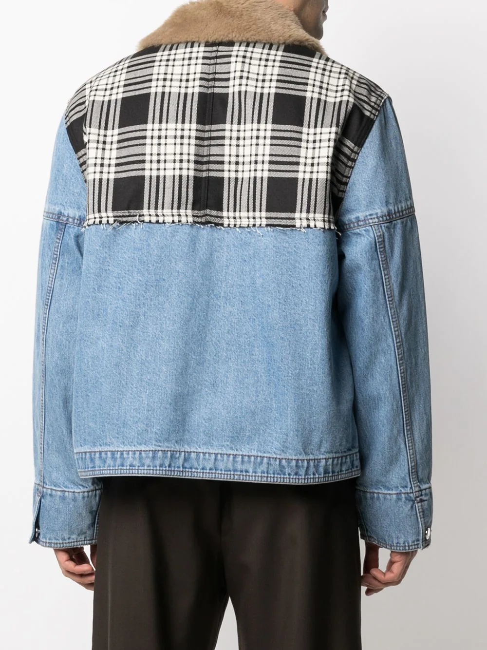 tartan-panel denim jacket - 4