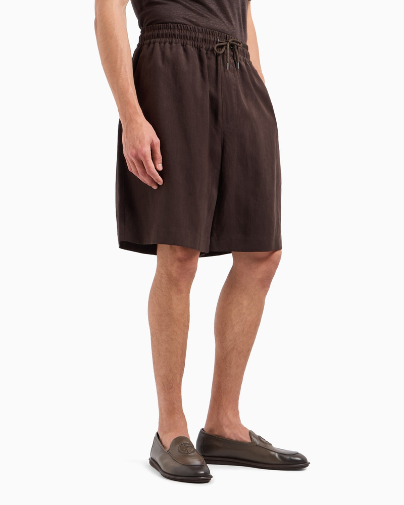 GIORGIO ARMANI Pure linen canvas flat-front Bermuda shorts outlook