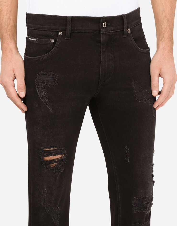 Black skinny stretch jeans with repaired rips - 4