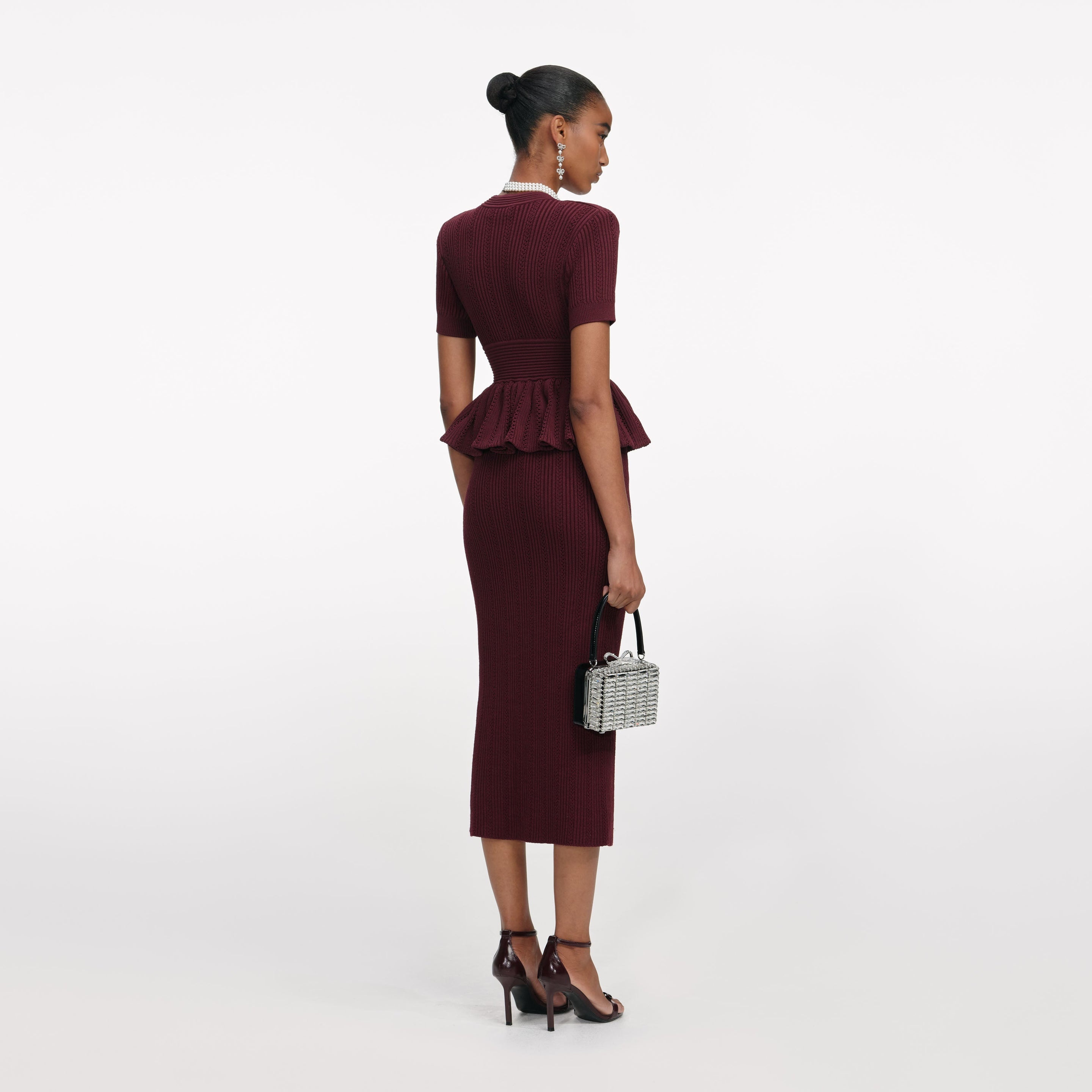 Bordeaux Pointelle Knit Midi Dress - 3