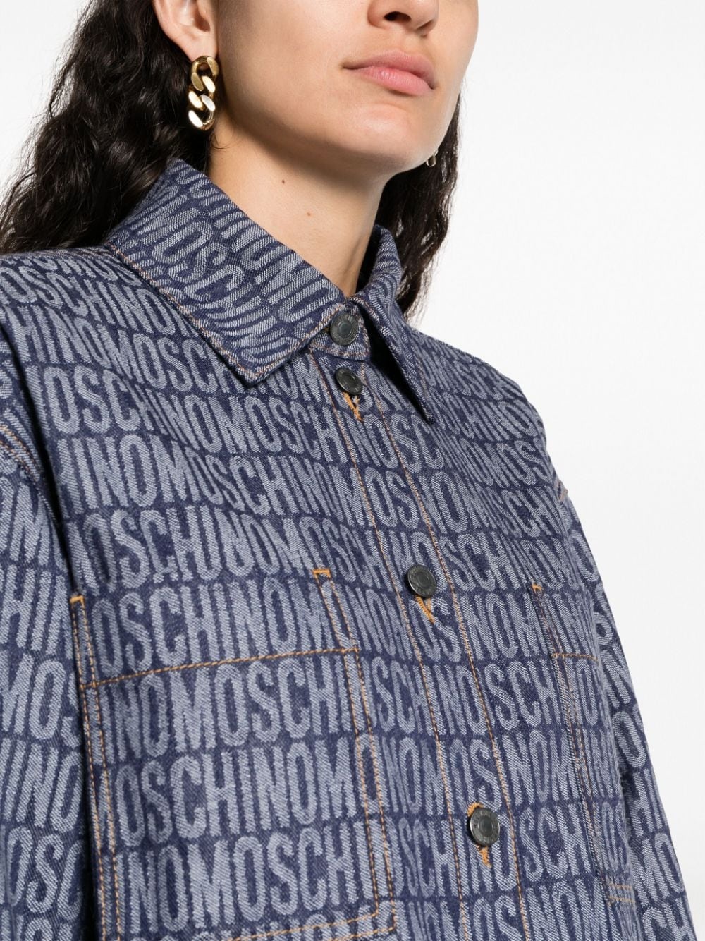 logo-jacquard denim shirt - 5