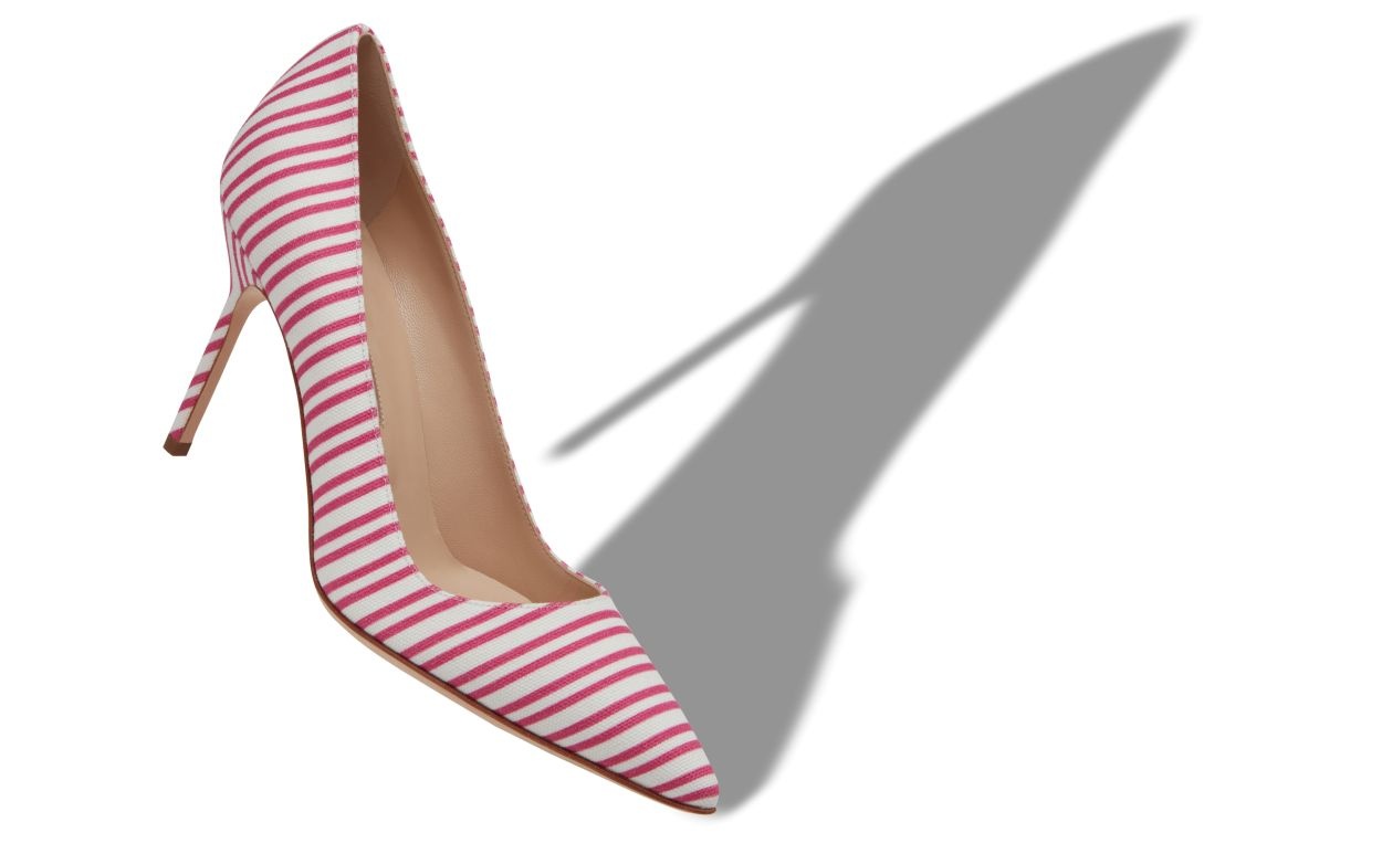 Pink Cotton Striped Pointed Toe Pumps - 2