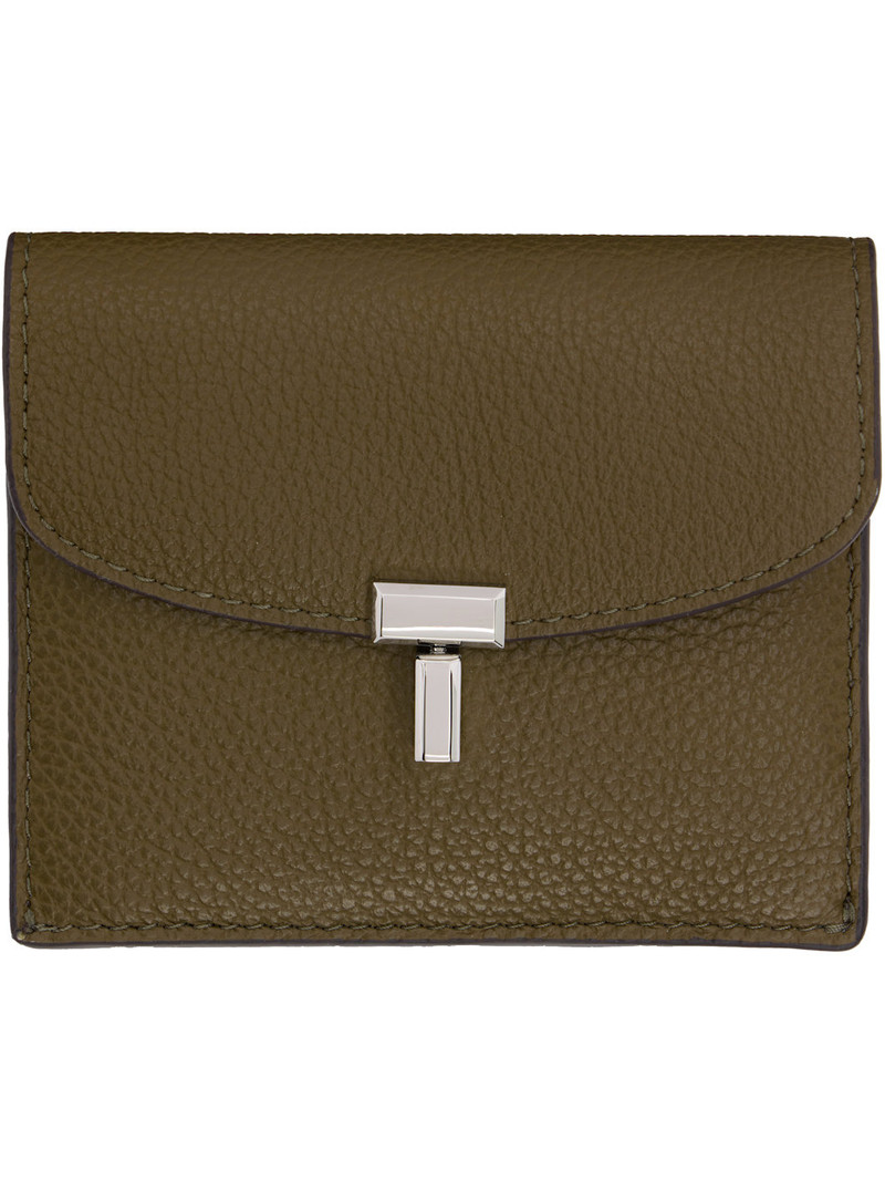 Taupe T-Lock Grained-Leather Card Holder 1