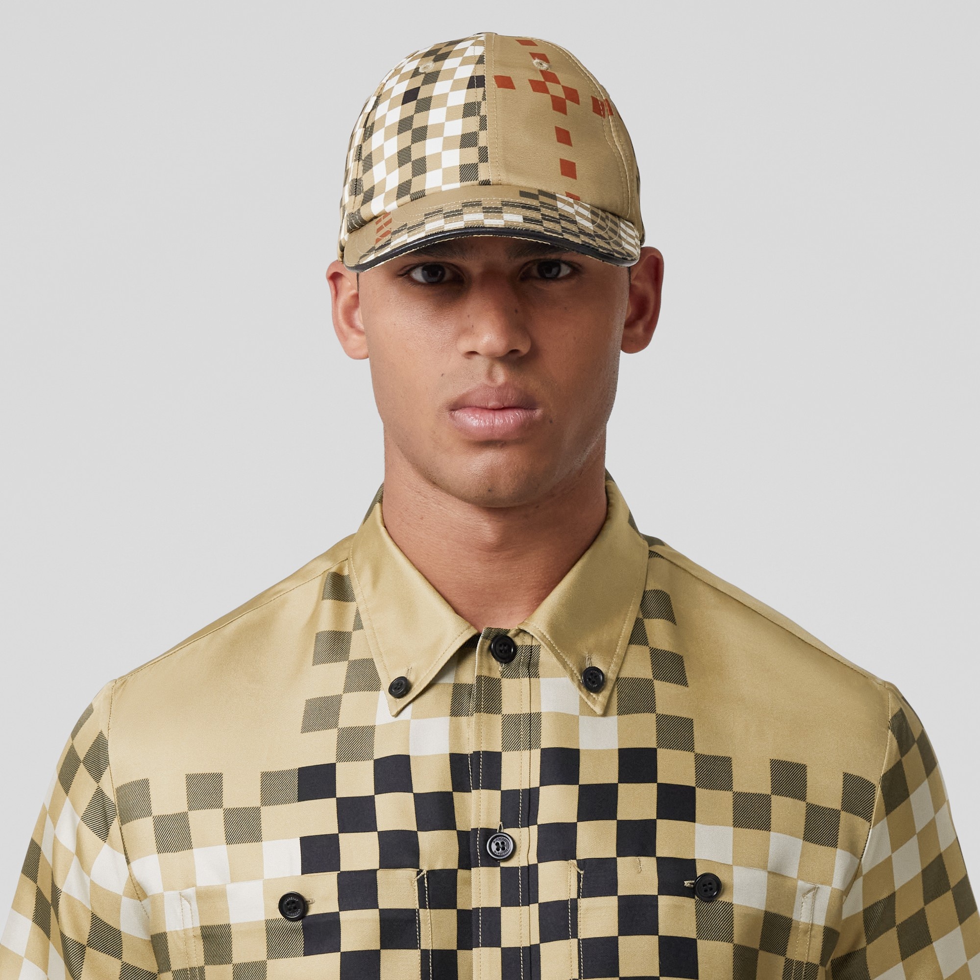 Short-sleeve Pixel Check Silk Shirt - 2