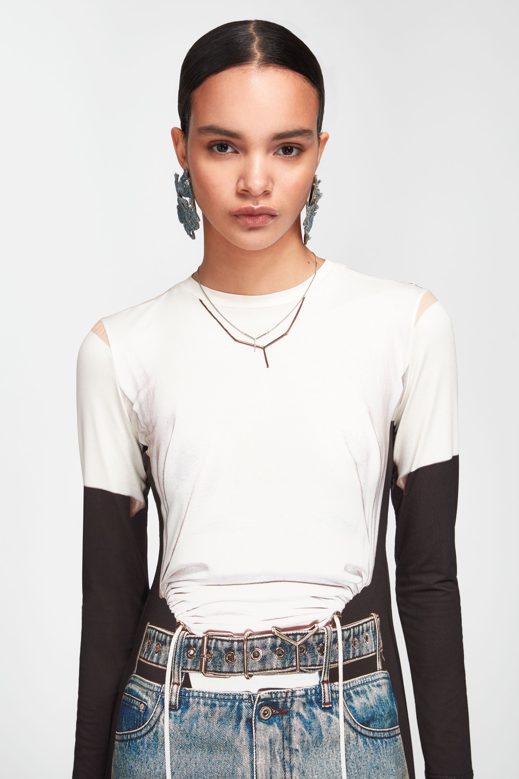 Trompe L'Oeil Y Belt Denim Maxi Dress - 2