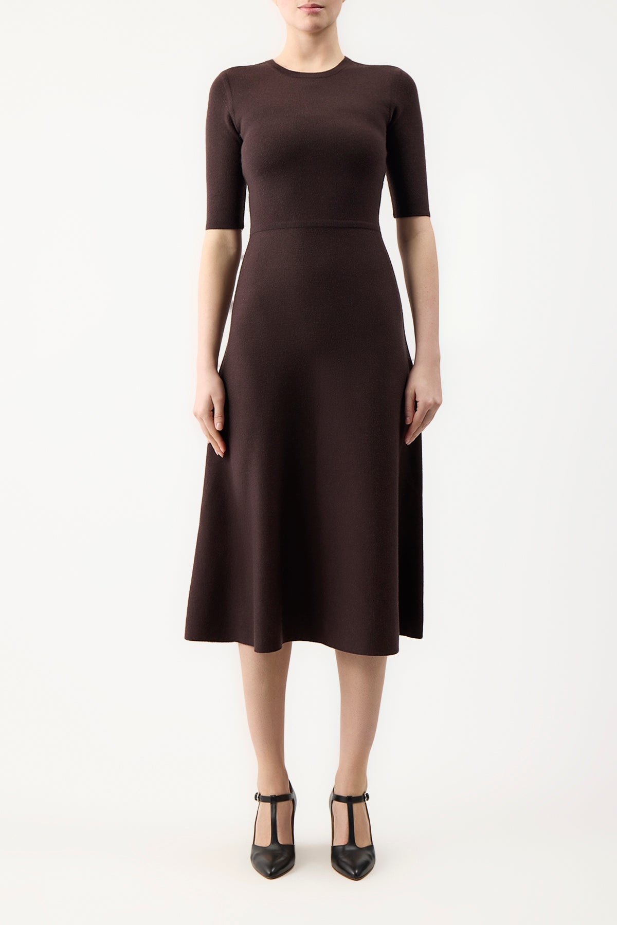 Seymore Knit Dress in Chocolate Cashmere Wool with Silk - 2