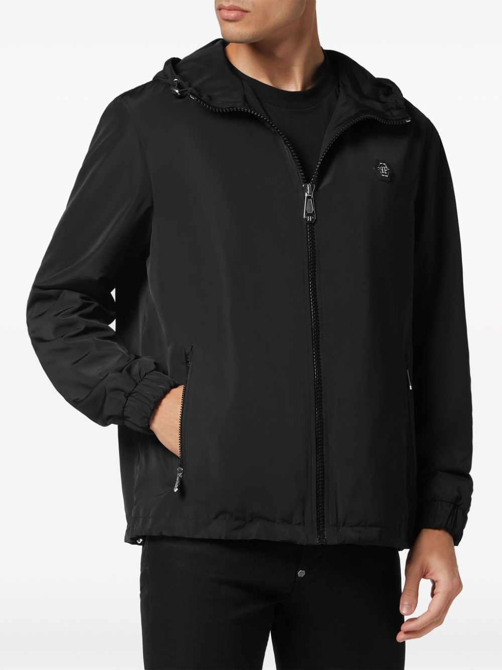 logo-patch hooded windbreaker - 3