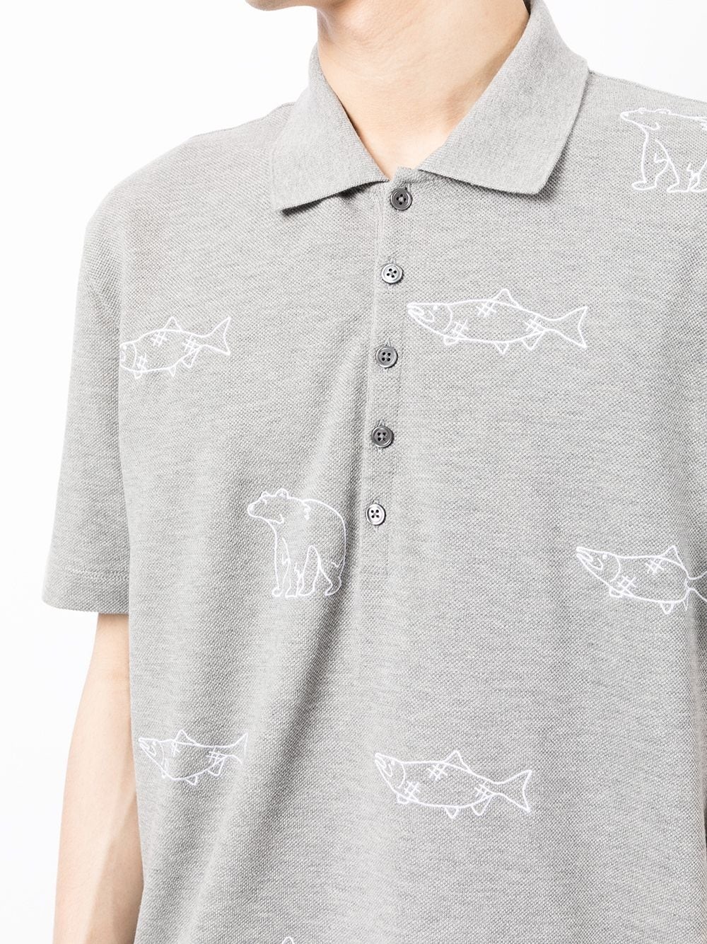 bear fish embroidered polo shirt - 5