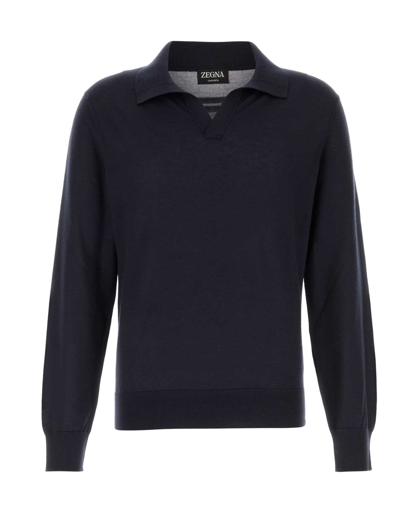 Midnight Blue Cashmere Blend Polo Shirt - 1