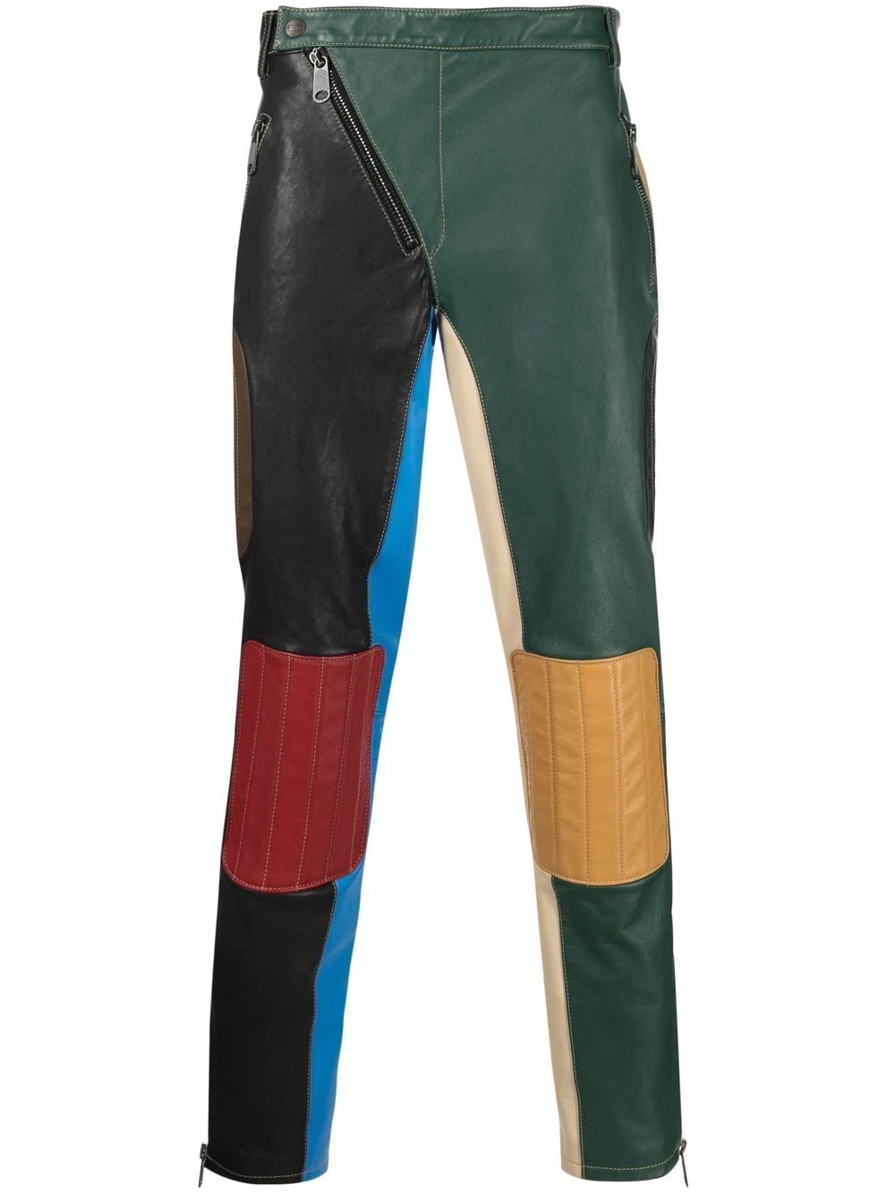 patchwork color-block leather trousers - 1