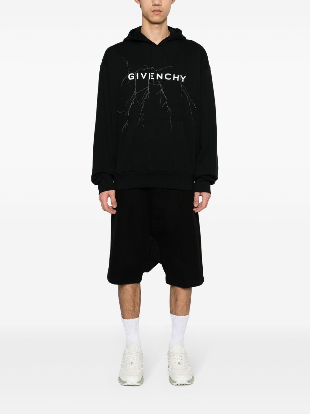 thunderbolt-print cotton hoodie - 2