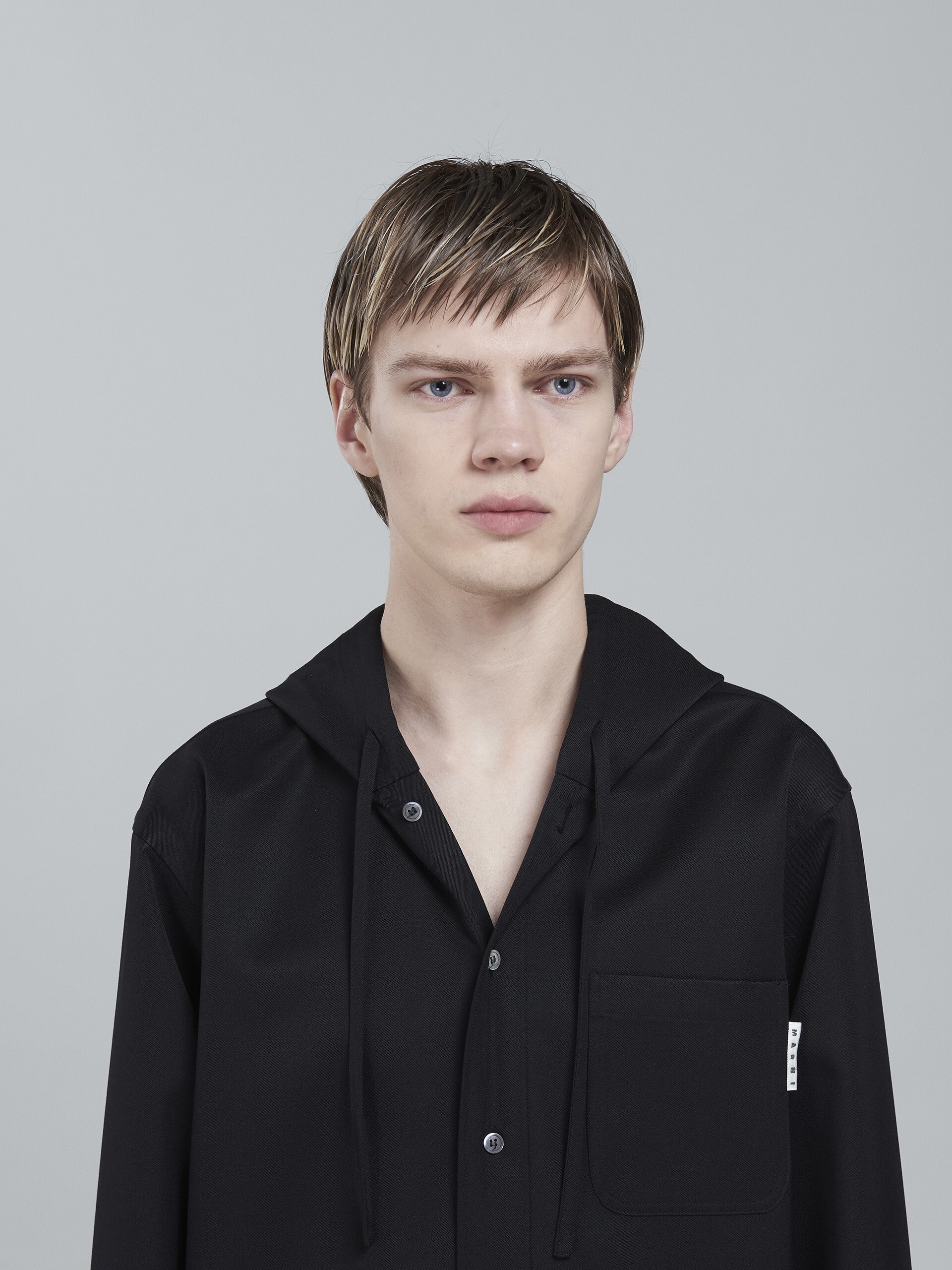 BLACK WOOL GABARDINE OVERSHIRT - 4