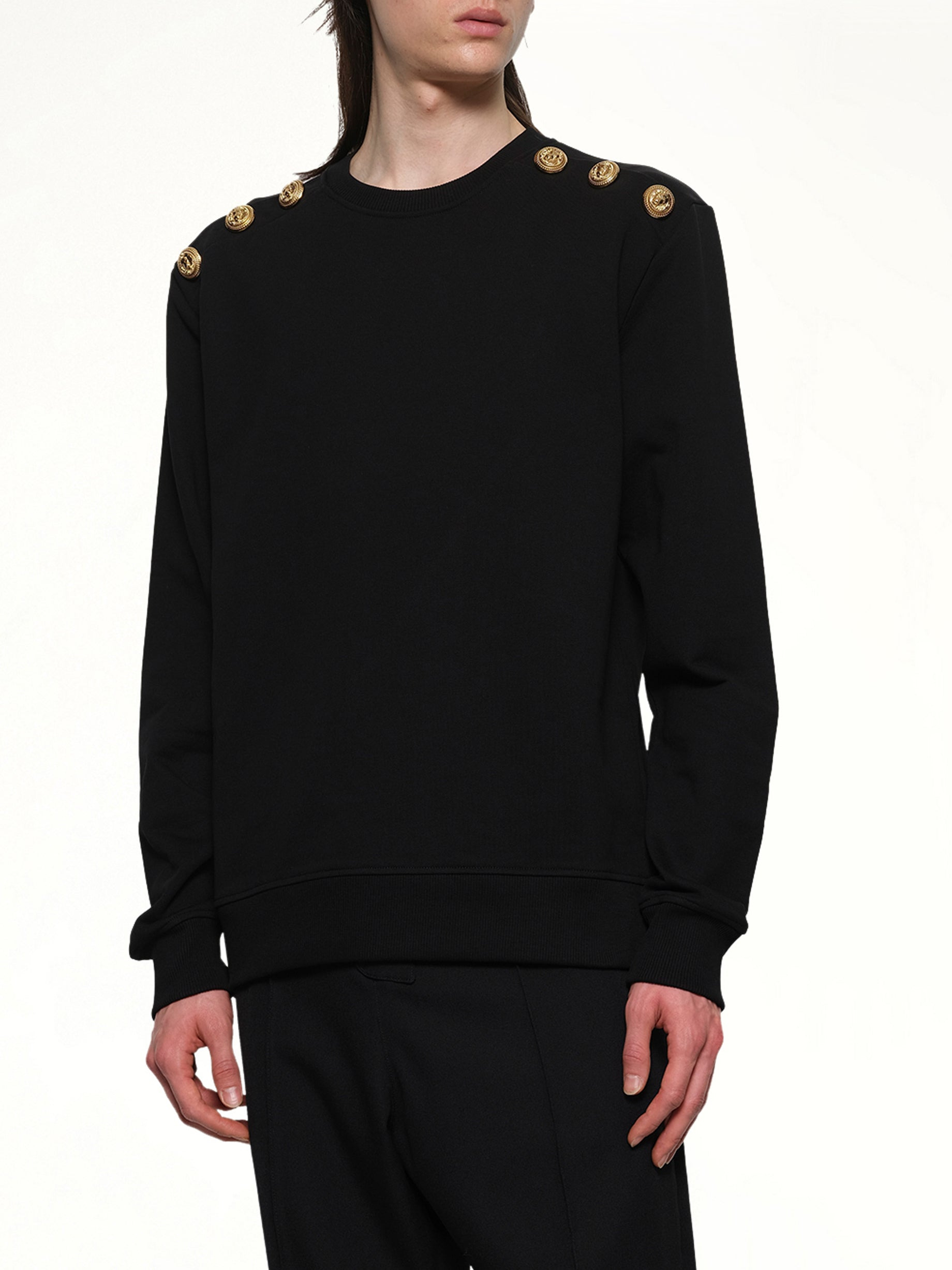 6 Shoulder Button Sweatshirt in Black - 6