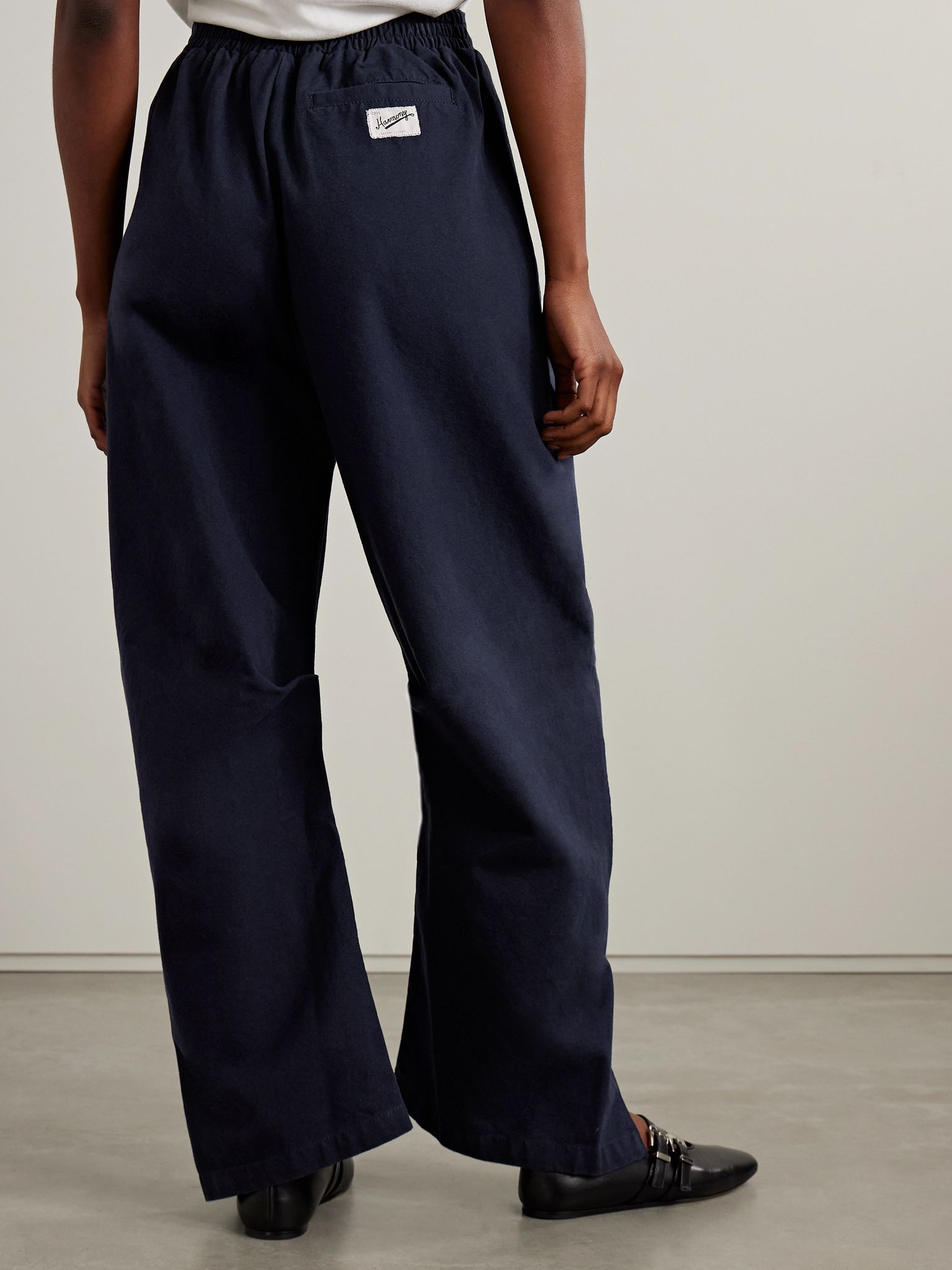 Carolyn belted pleated cotton-canvas barrel-leg pants Navy - 4