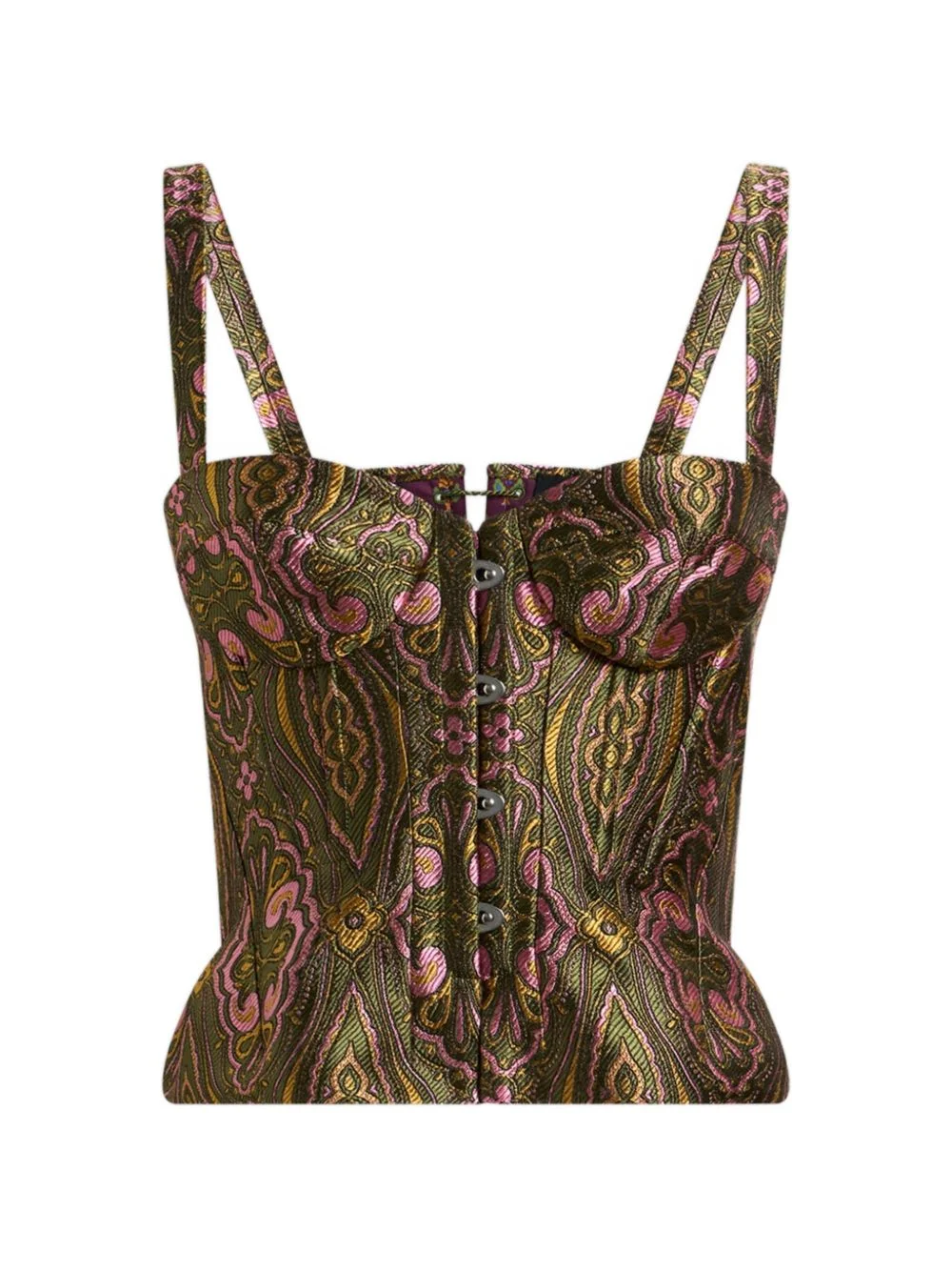 jacquard corset top with floral medallion motif - 1
