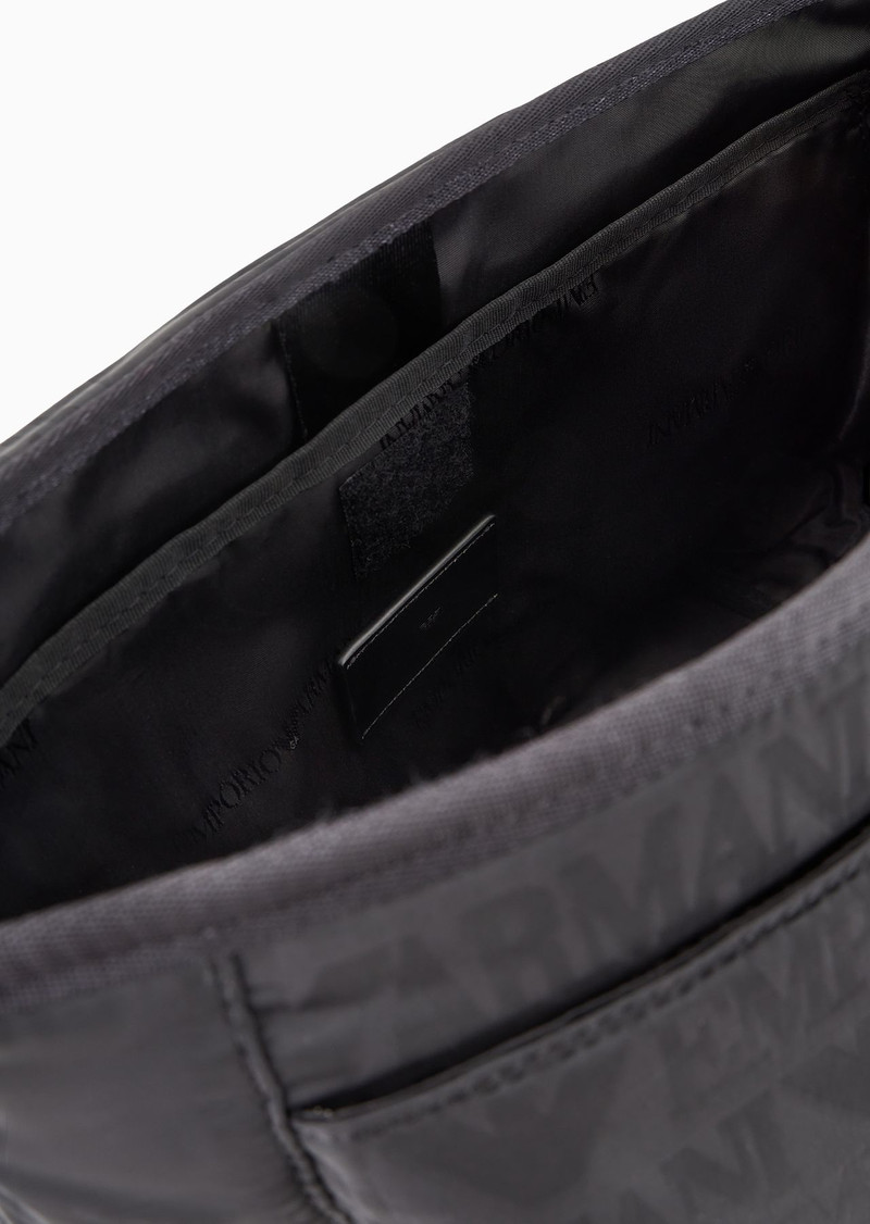 Nylon shoulder bag with all-over jacquard logo lettering 4