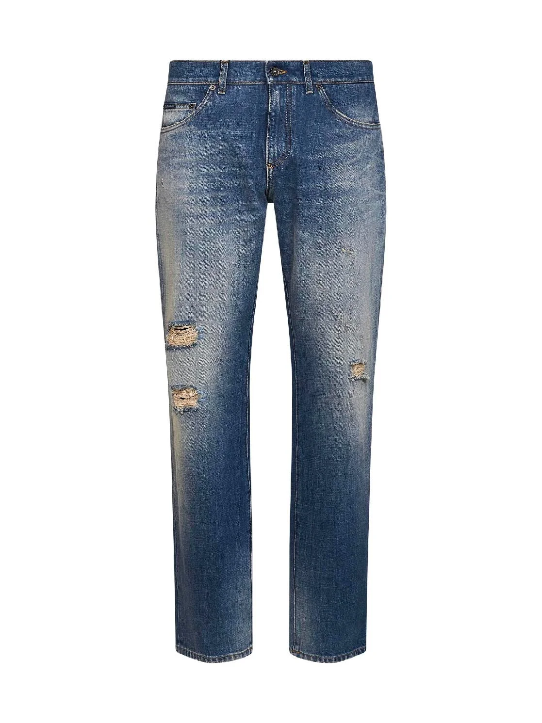 Light blue distressed cotton denim classic jeans - 1