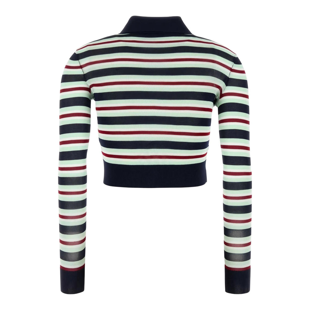 Navy Striped Viscose Knit Top - 2