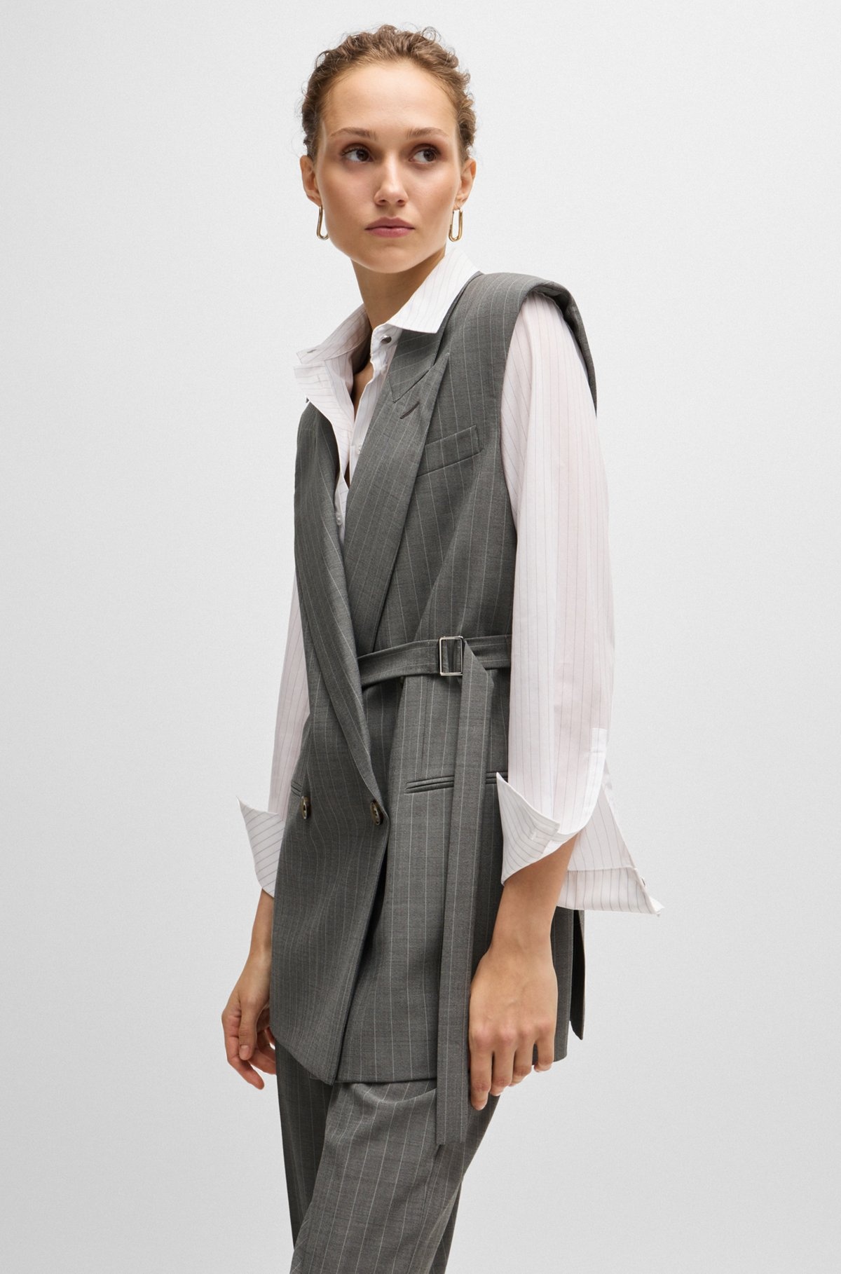 LONGLINE DOUBLE-BREASTED WAISTCOAT IN STRIPED WOOL - 6