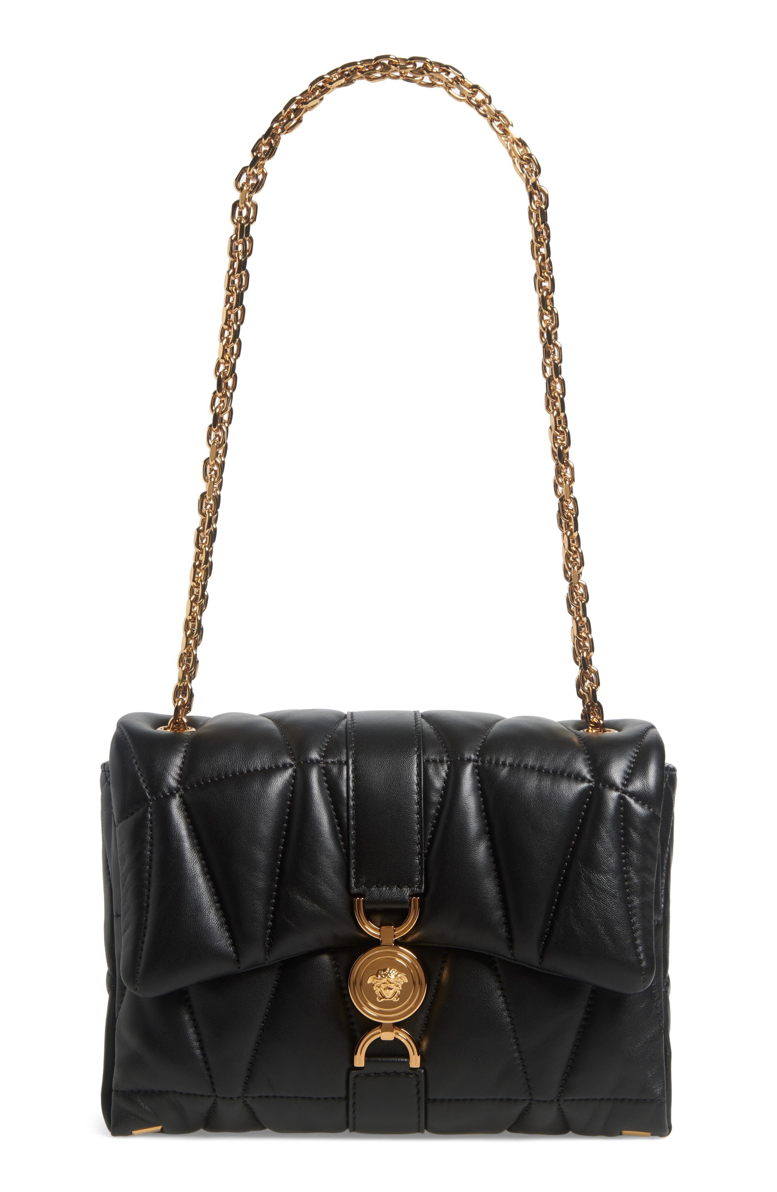 Versace Medusa 95 Soft Quilted Leather Shoulder Bag in Black Versace Gold at Nordstrom - 1
