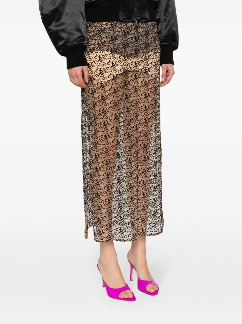 embroidered semi-sheer skirt - 3