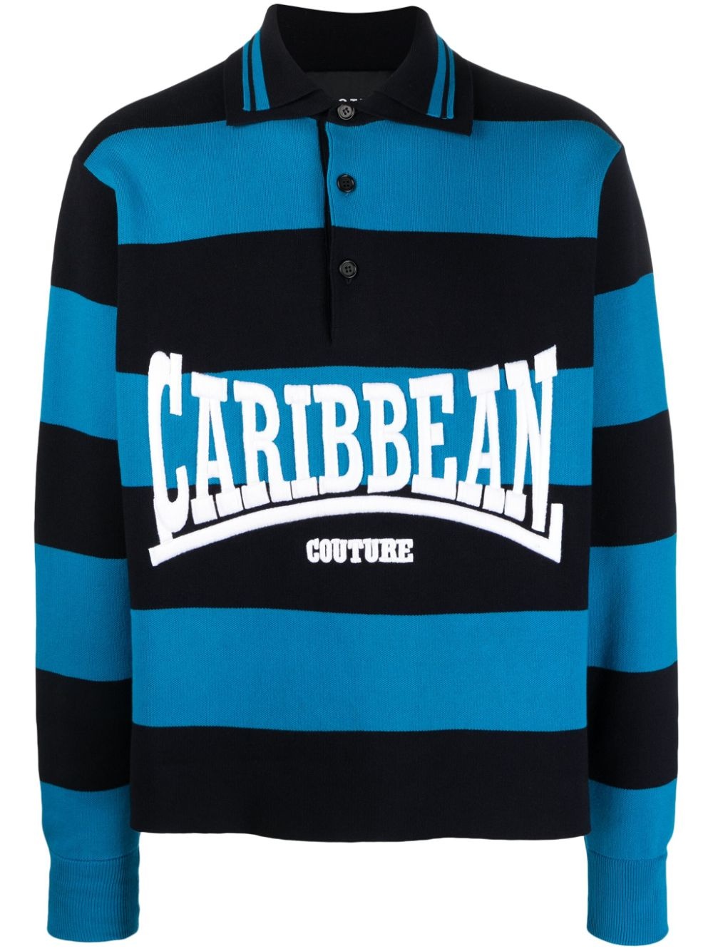 slogan-print striped polo shirt - 1