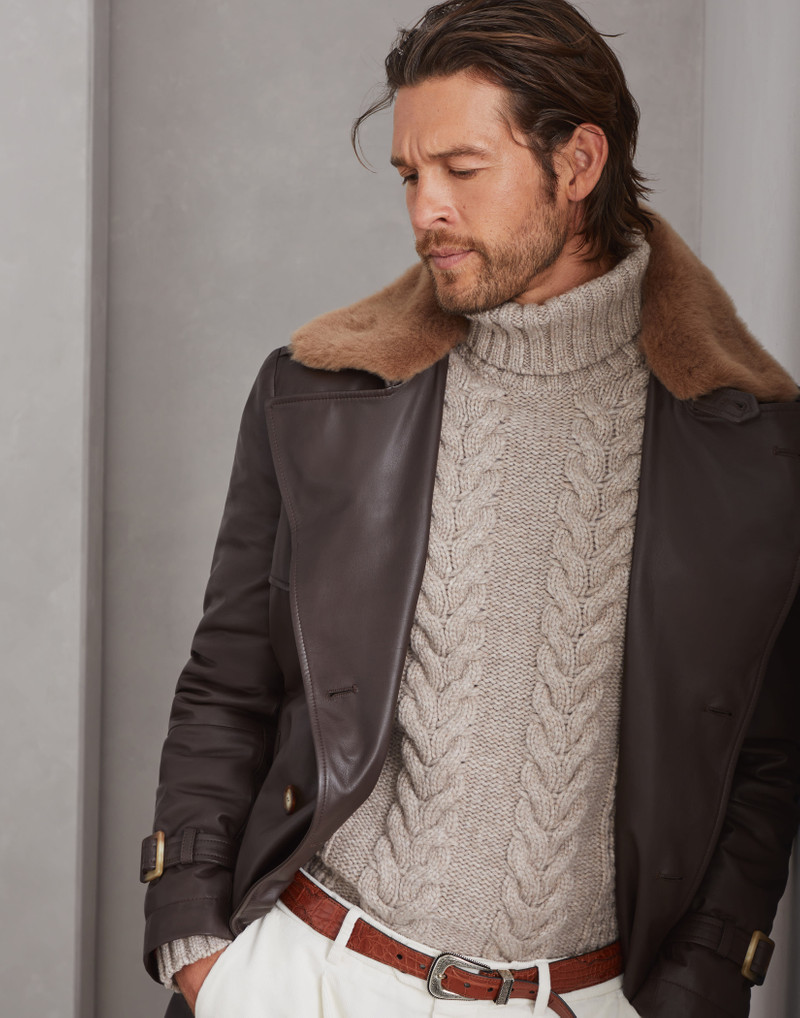 Polished calfskin trench with Thermore® padding and detachable shearling collar 4