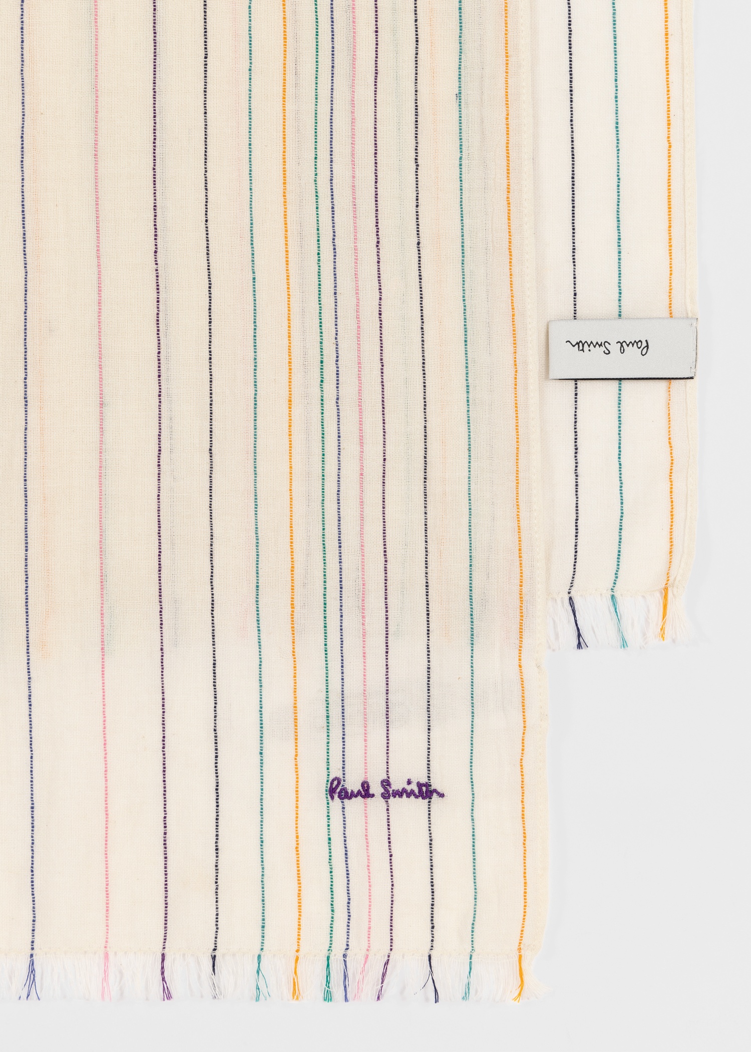 Ecru Stitch Stripe Cotton Scarf - 2