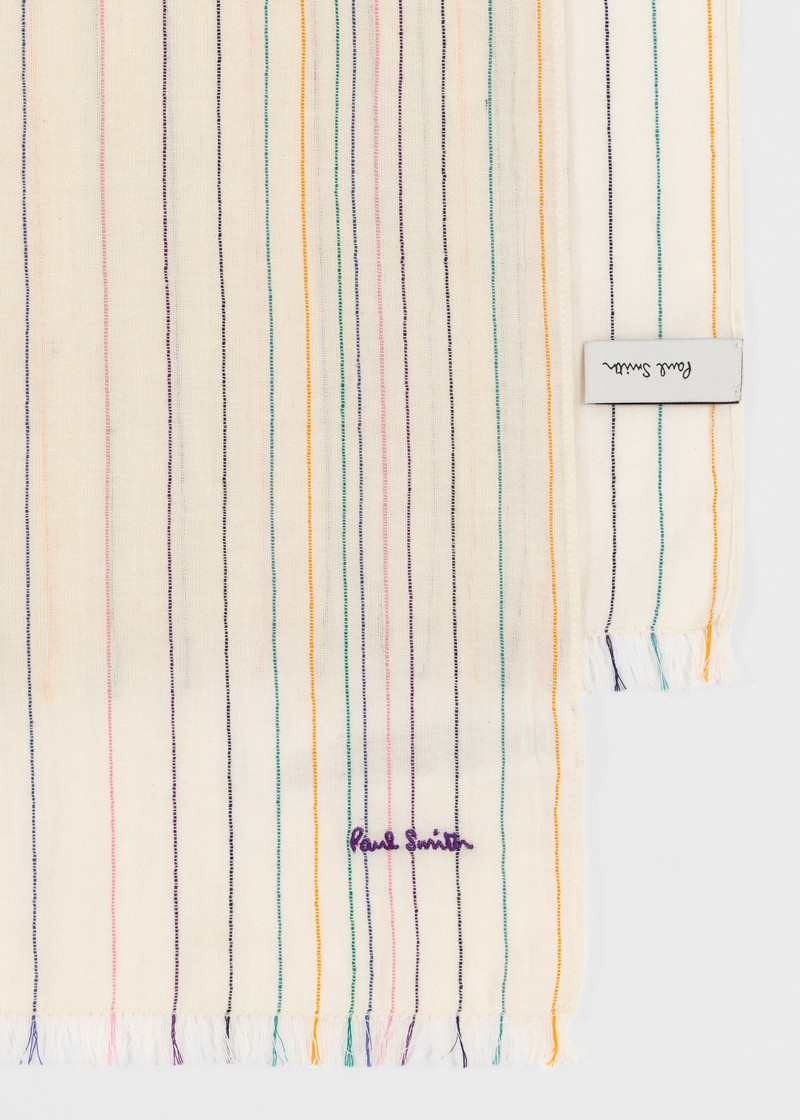 Paul Smith Ecru Stitch Stripe Cotton Scarf outlook