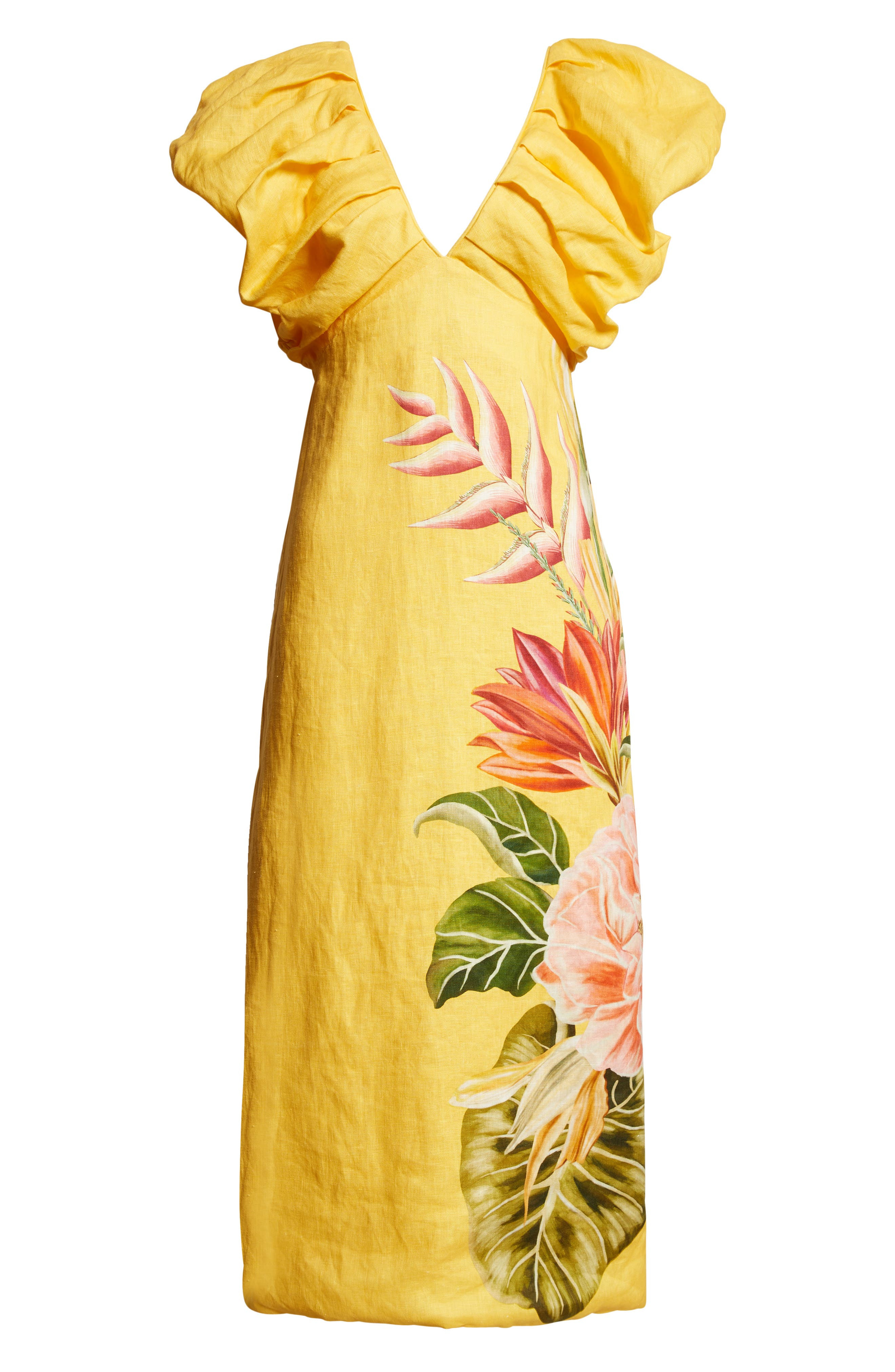 FARM Rio Spring Awakening Placed Floral Linen Dress in Yellow at Nordstrom - 5