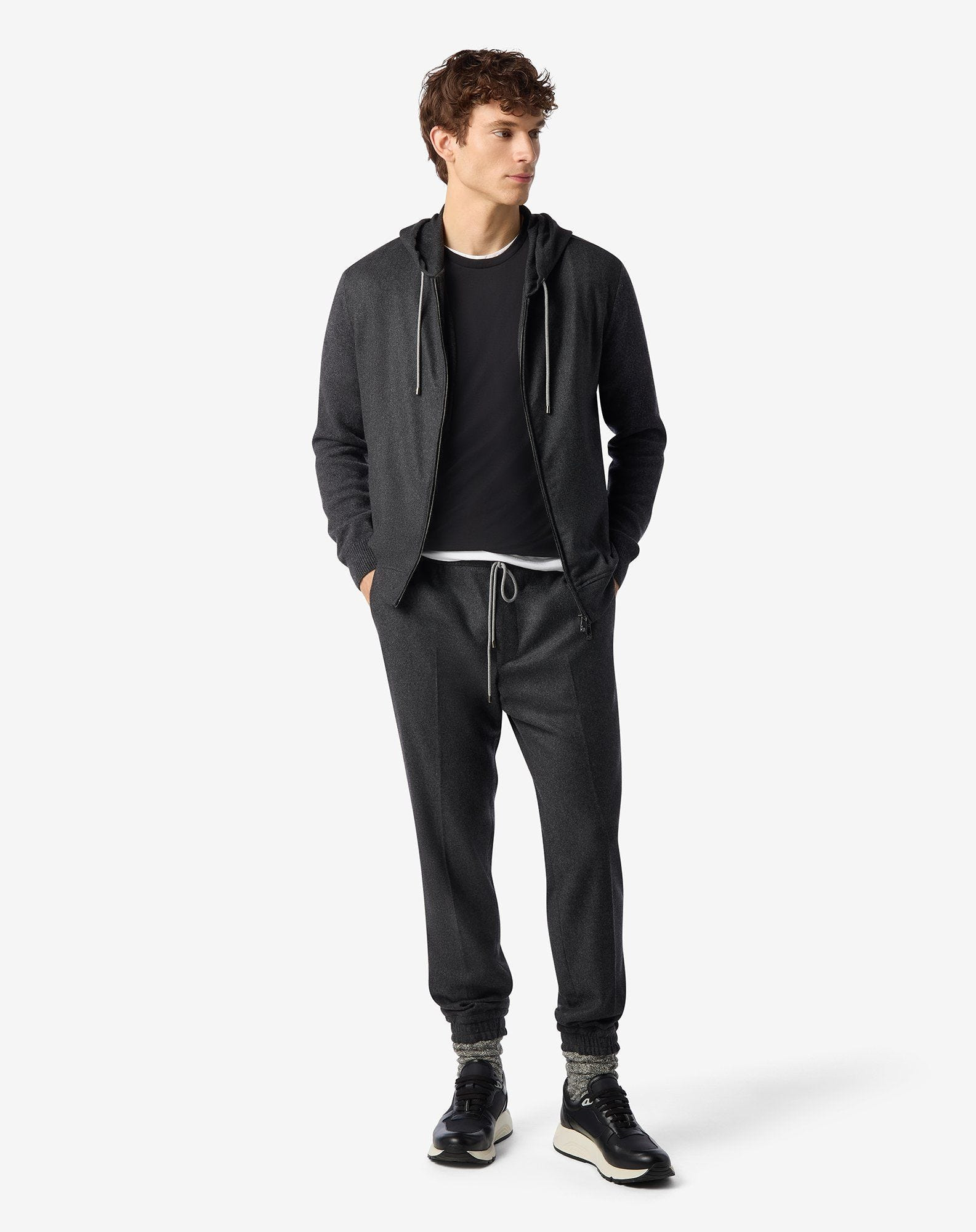 Dark melange grey stretch cashmere joggers - 2