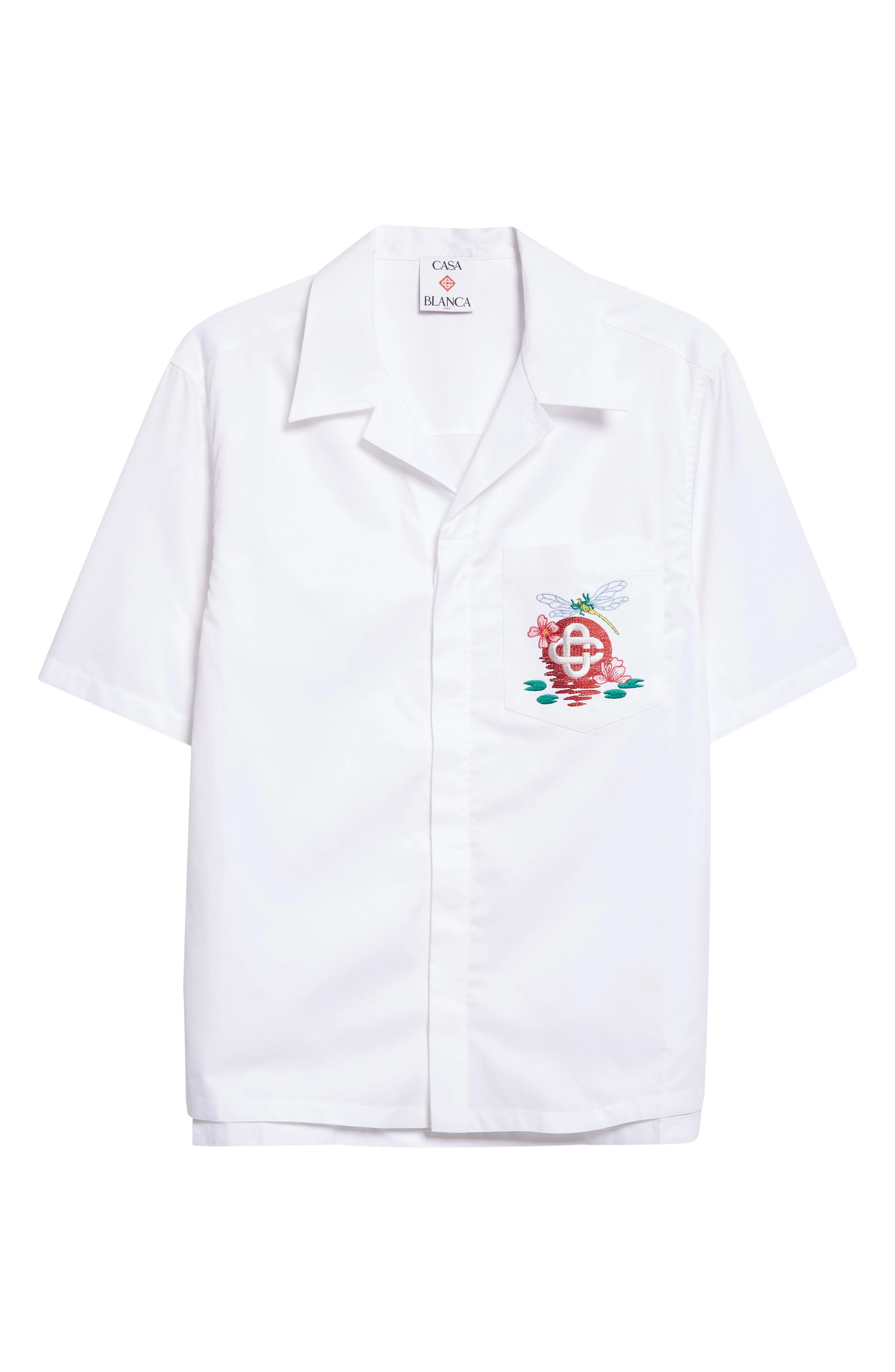 Casablanca Embroidered Cotton Poplin Short Sleeve Button-Up Shirt in Dragonfly Floral at Nordstrom - 1