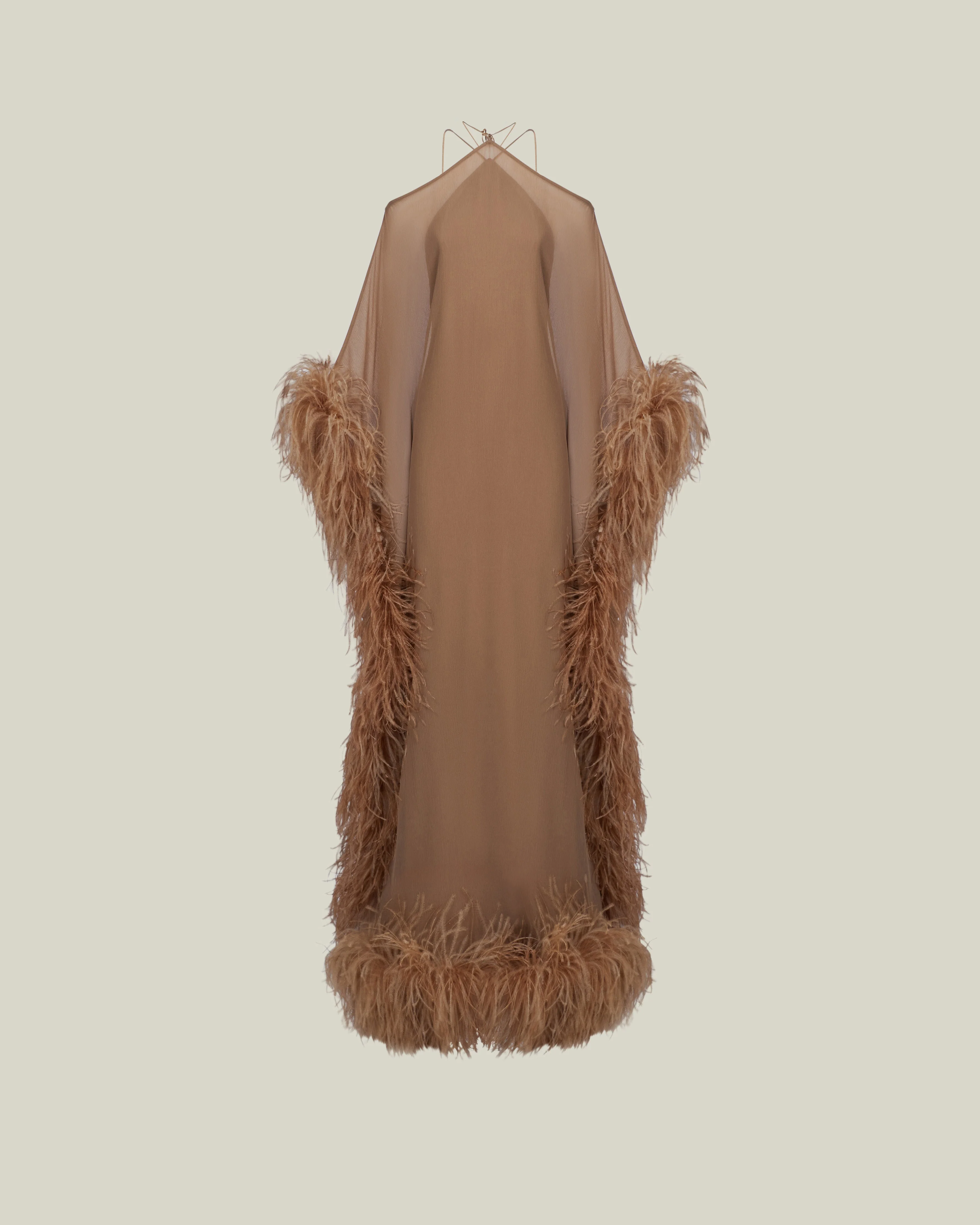 Feathered Sza Sza Spirito Kaftan in Camel - 1