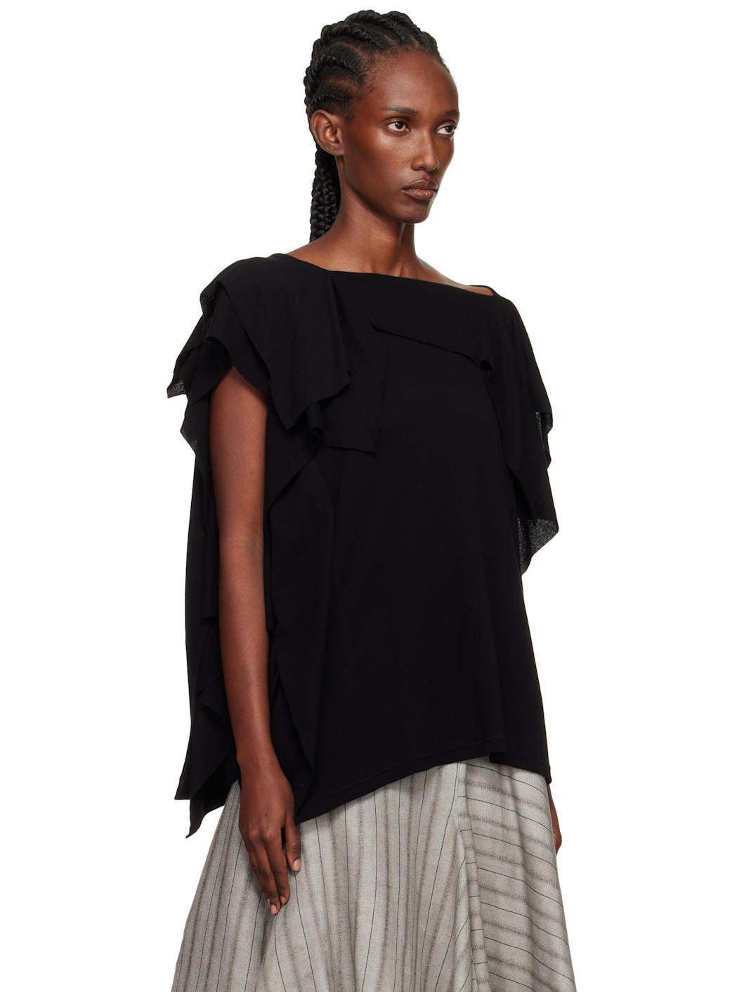 Black High Twisted Crepe & Interlock Draped T-shirt - 2