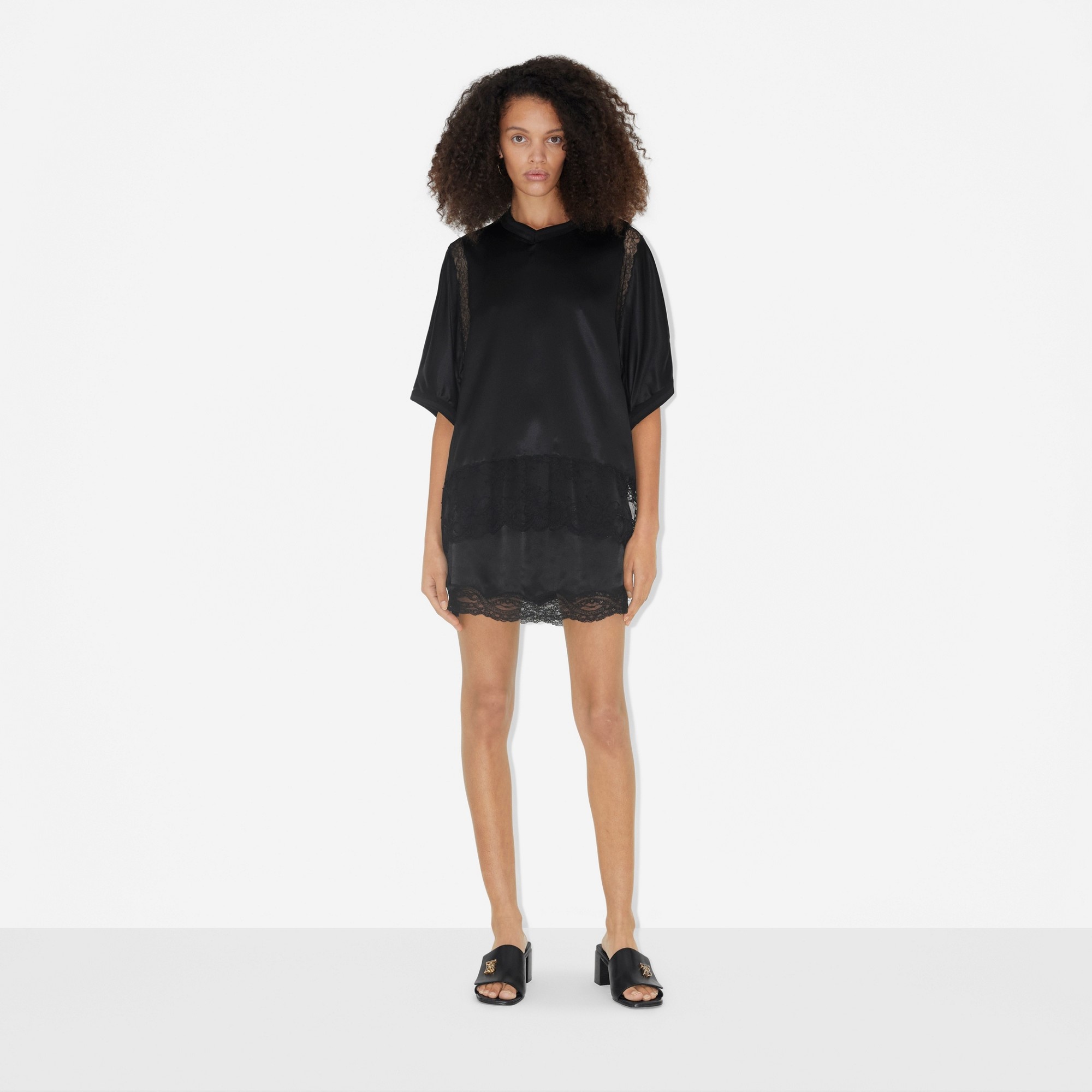 Lace Trim Silk Satin Skirt - 2