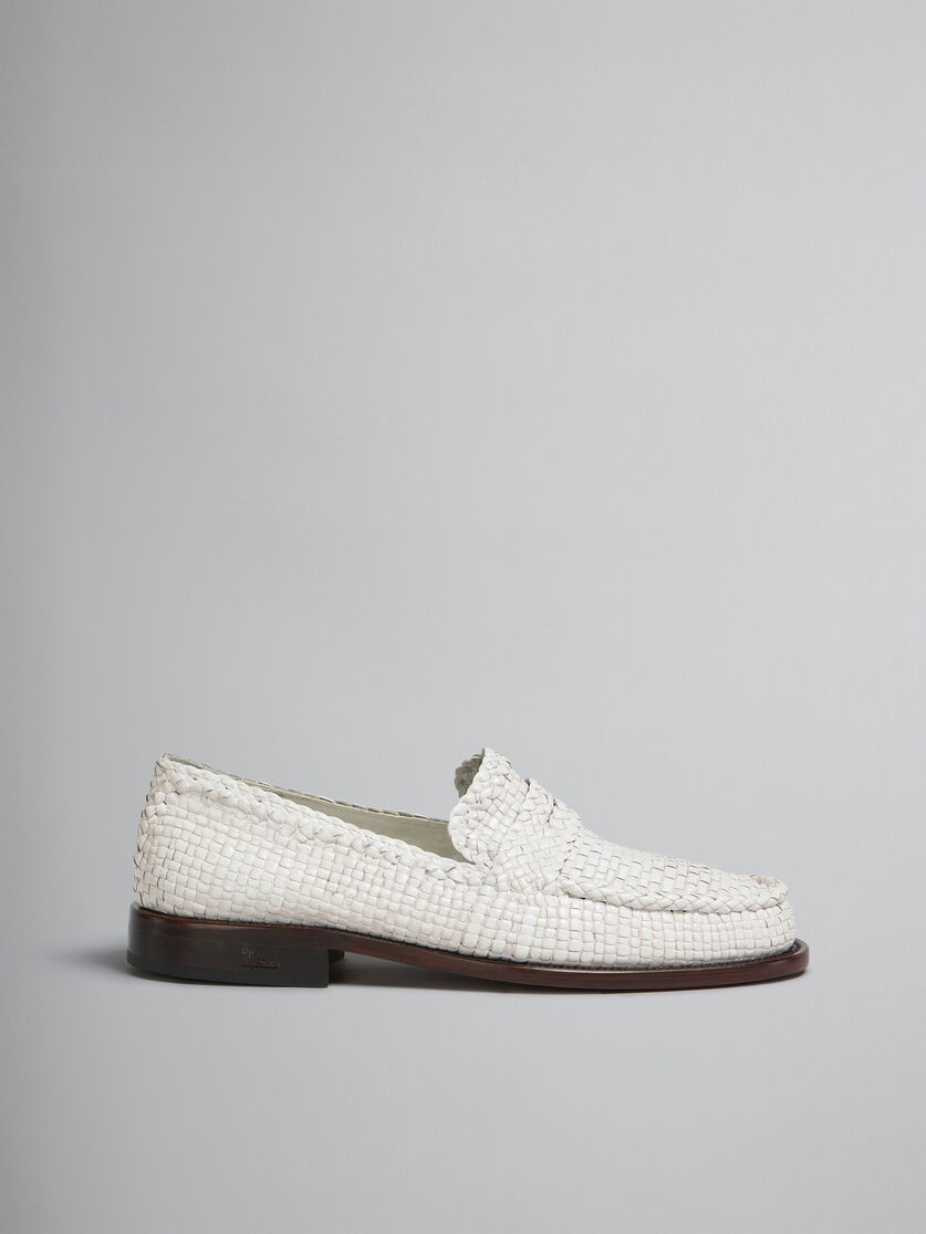 WHITE WOVEN LEATHER BAMBI LOAFER - 1