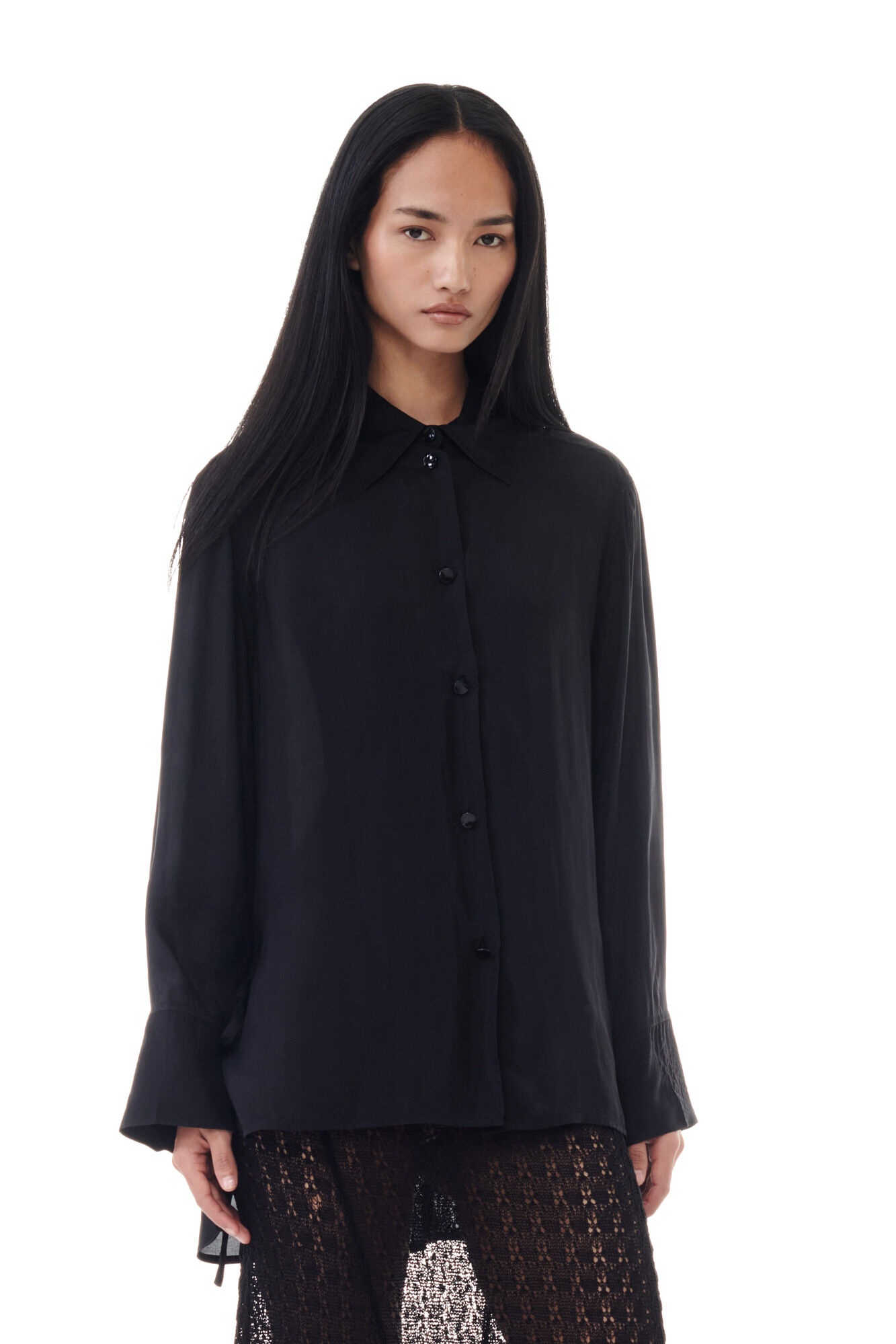 BLACK VISCOSE HABOTAI OVERSIZED SHIRT - 4