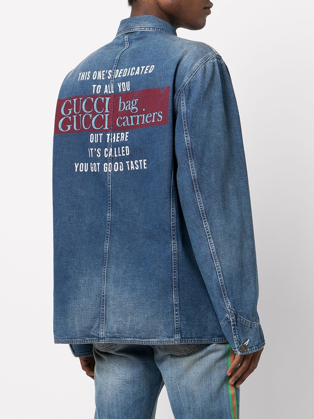 logo-print washed denim jacket - 4