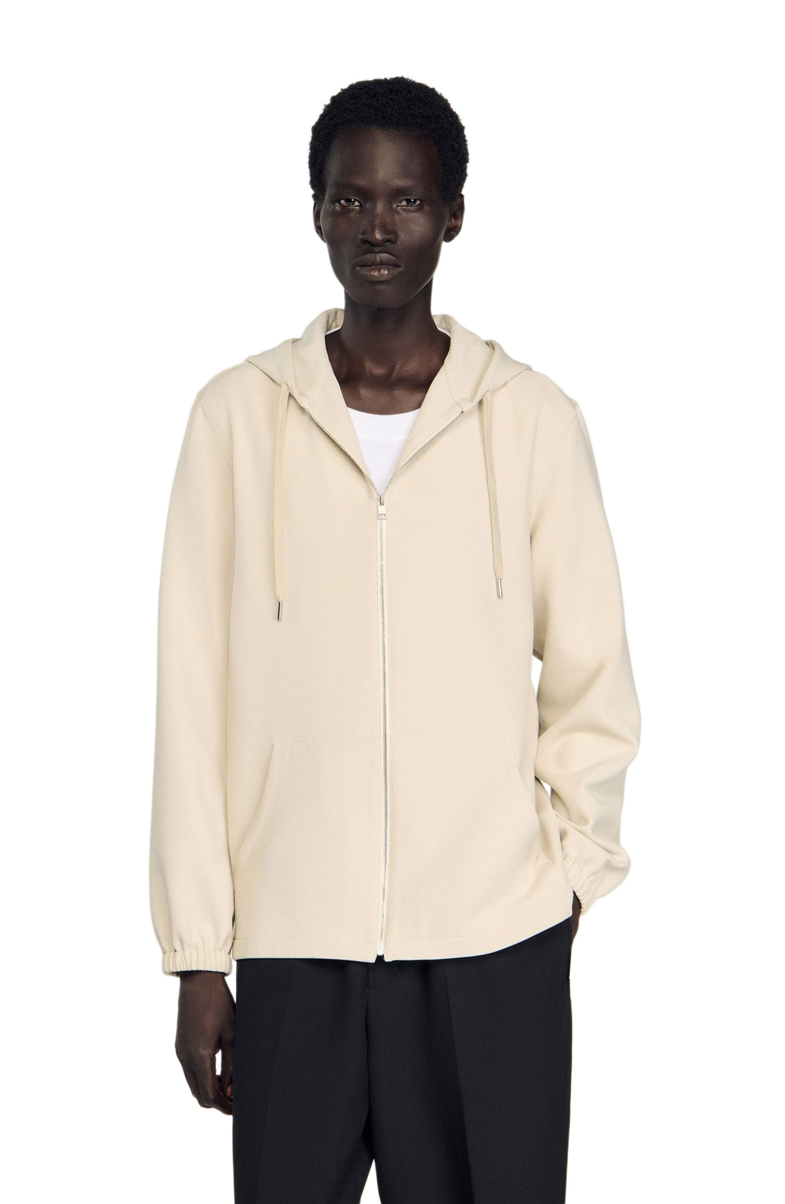 SANDRO Hooded shirt jacket in Putty at Nordstrom - 3