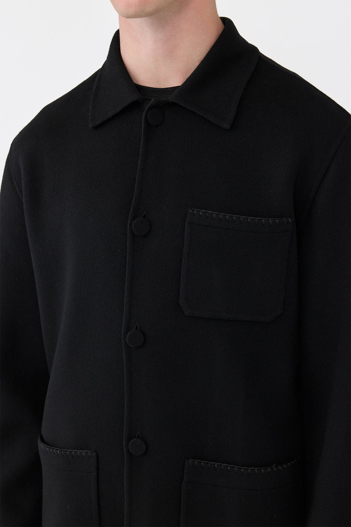 Ulu Chore Jacket in Black Double Face Recycled Cashmere - 5